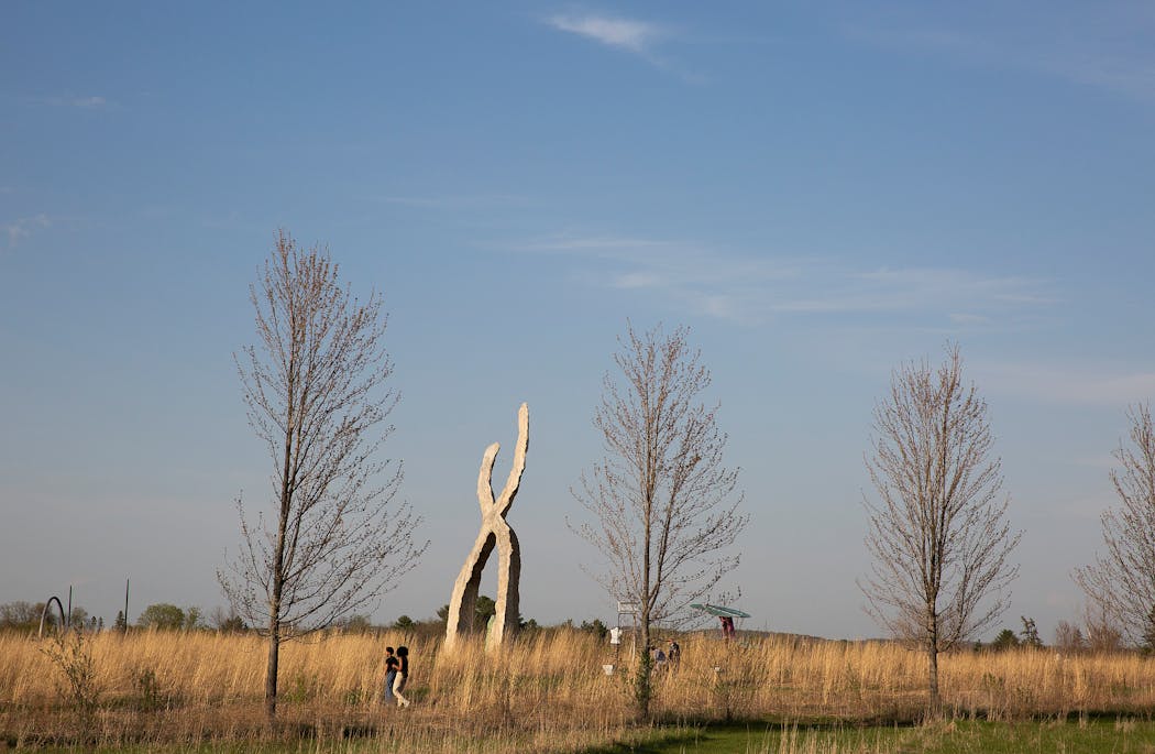 Visitors walked through Franconia Sculpture Park on May 2, 2021. 