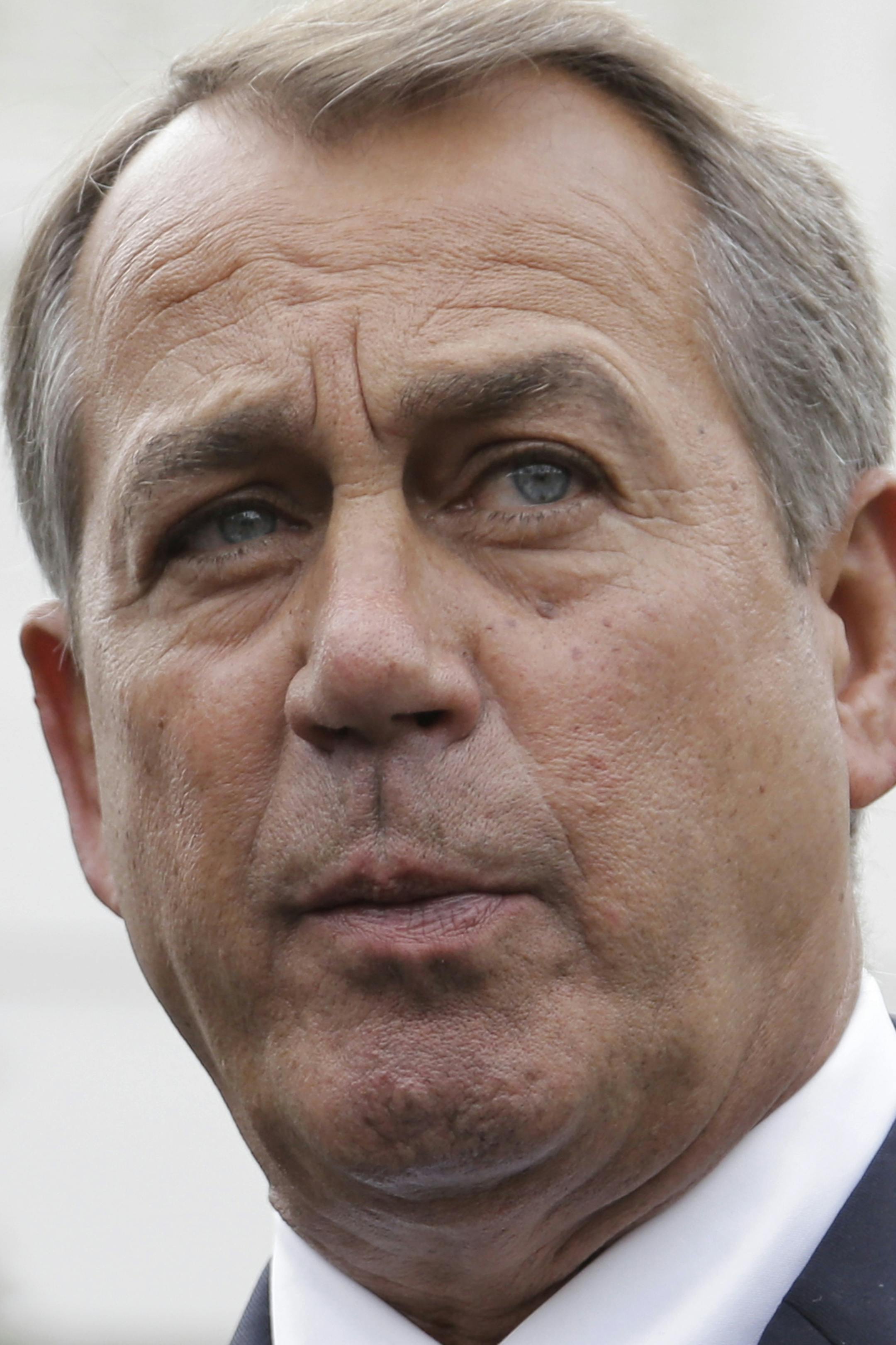 House Speaker John Boehner of Ohio speaks to reporters outside the White House in Washington, Friday, March 1, 2013 following a meeting with President Barack Obama and Congressional leaders regarding the automatic spending cuts. (AP Photo/Carolyn Kaster)