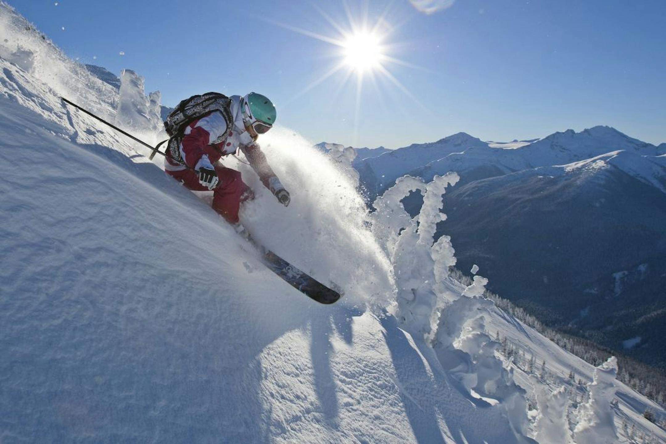 The snow in the Whistler Blackcomb ski area in British Colombia packs more moisture than other areas because it's close to the coast, which helps it stick to steep terrain.