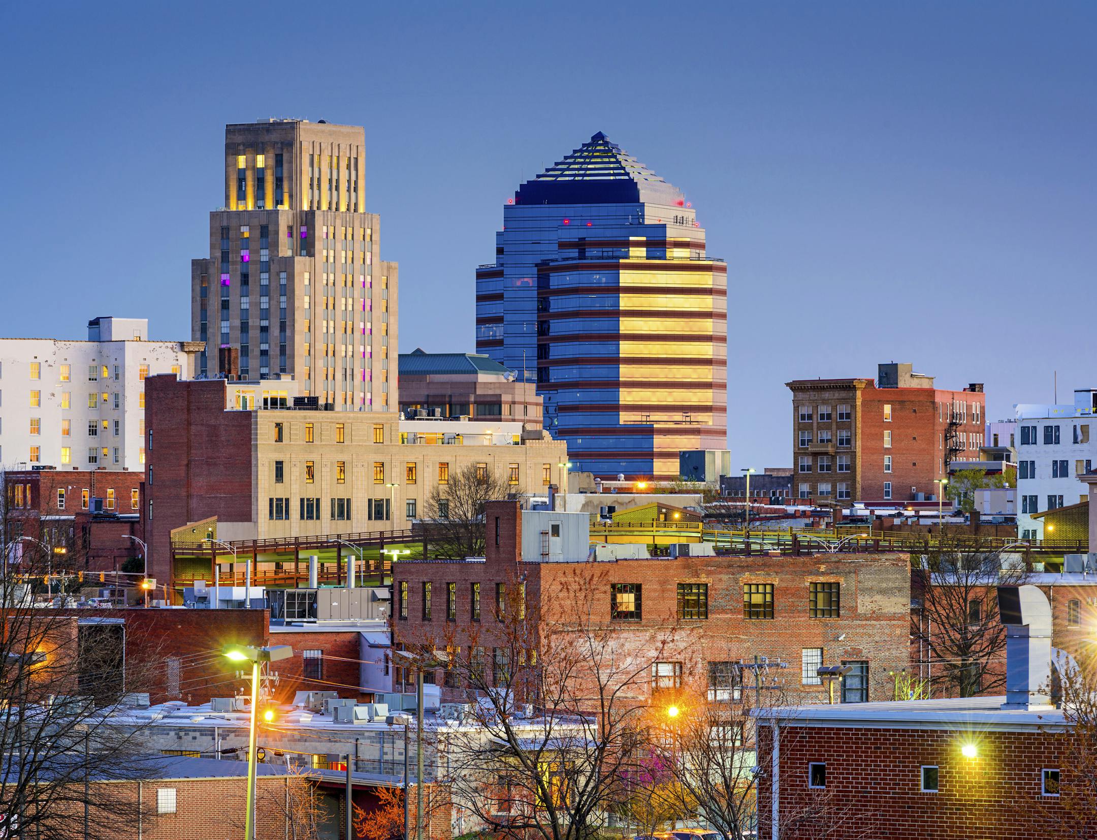Durham, North Carolina, USA downtown skyline.
