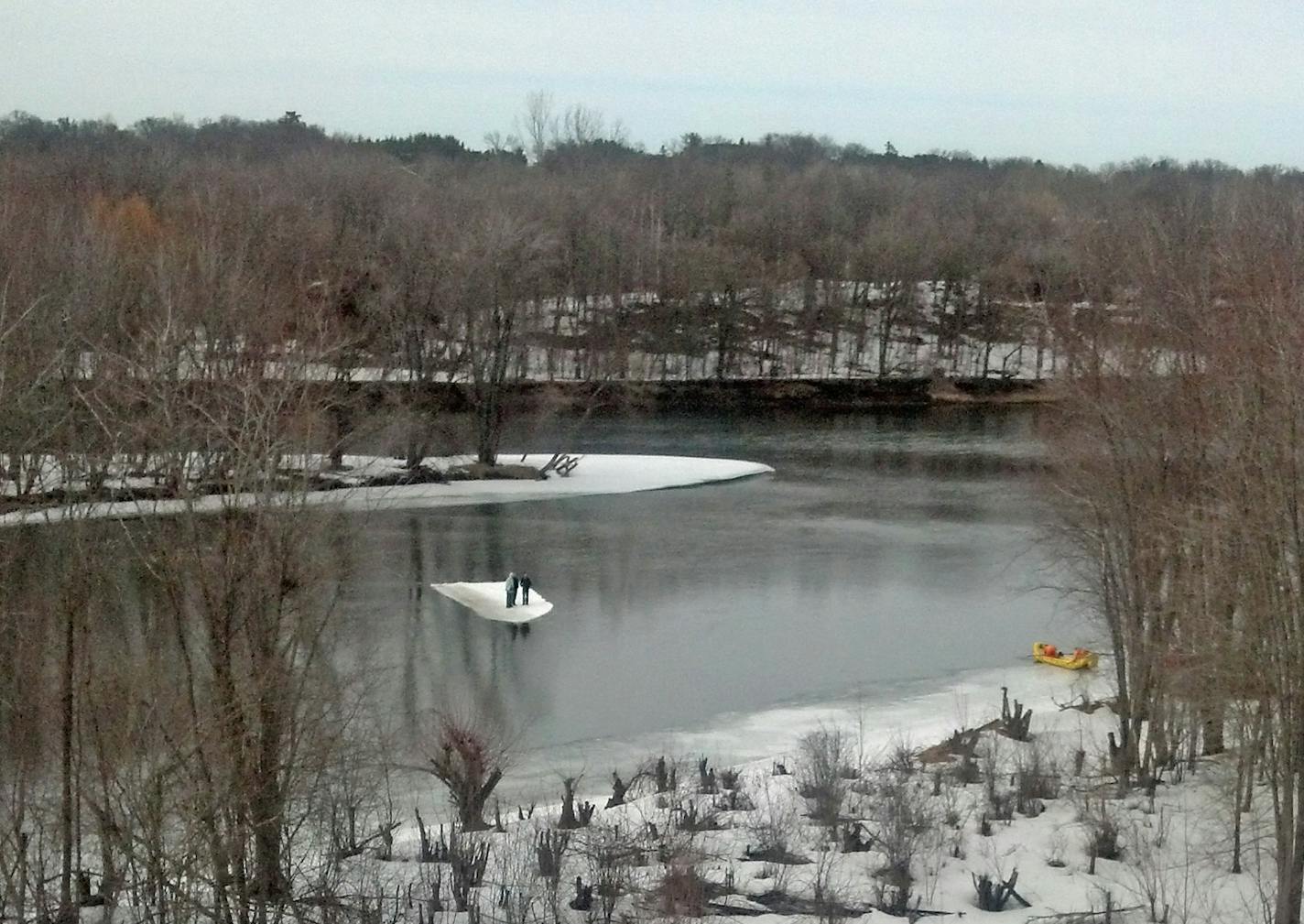 Brainerd firefighters rescued three young men stranded on a chunk of ice on the Mississippi River on Wednesday, April 2, 2014.