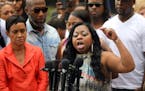 Valerie Castile, mother of Philando Castile, speaks after the not-guilty verdict for Jeronimo Yanez on Friday, June 16. At left is the family's attorn