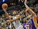Wolves Ricky Rubio cut through the Lakers defense for two first half points. ] Minnesota Timberwolves vs. Los Angeles Lakers. Minnesota won 143-107. (