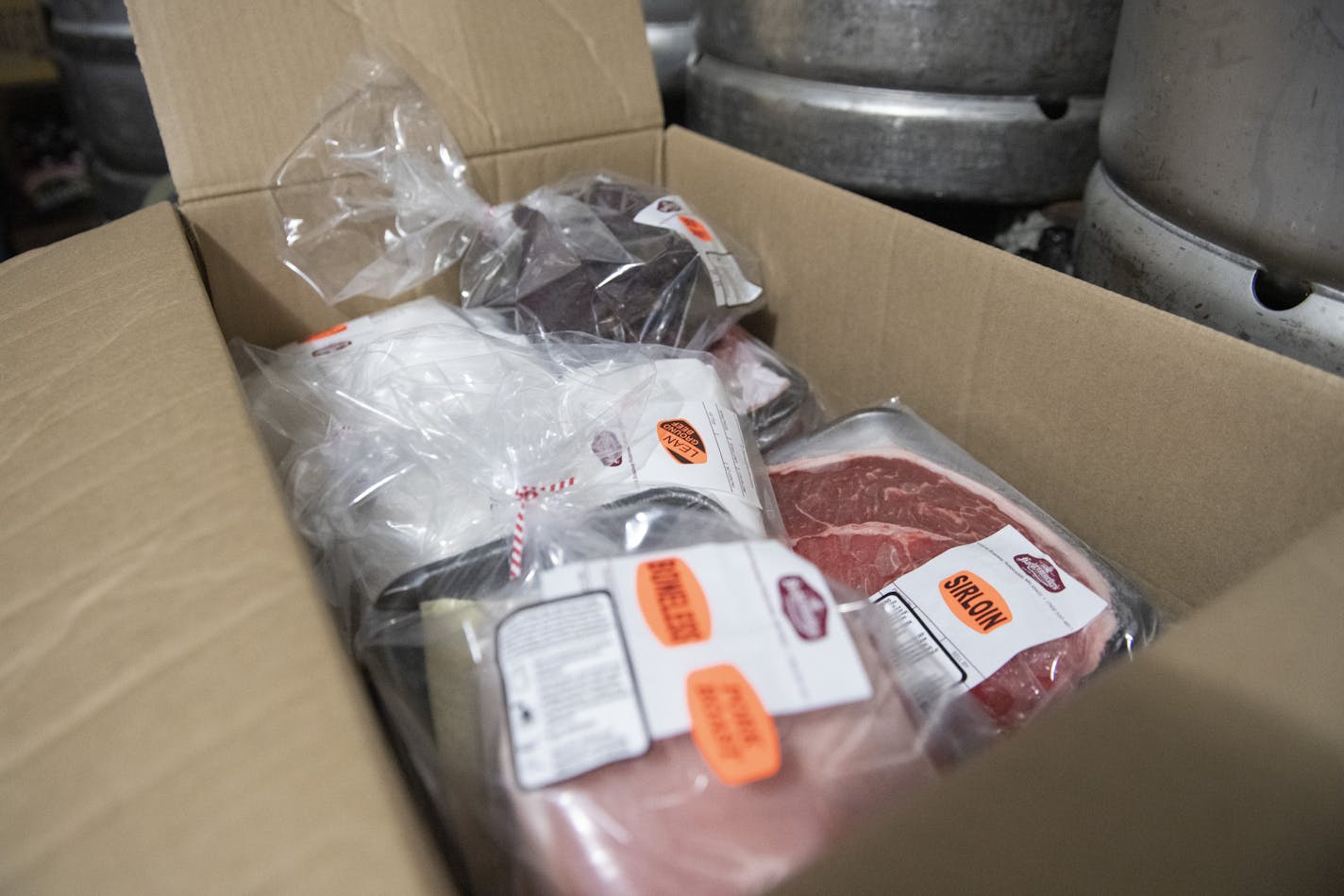 The 'Box O Meat' worth $110 sat in the cooler before the winner was announced. ] COURTNEY DEUTZ &#x2022; courtney.deutz@startribune.com on Friday, Feb. 15, 2019 at V.F.W. Post 494 in Crystal, Minnesota. Meat raffles take place at various locations across the state of Minnesota.