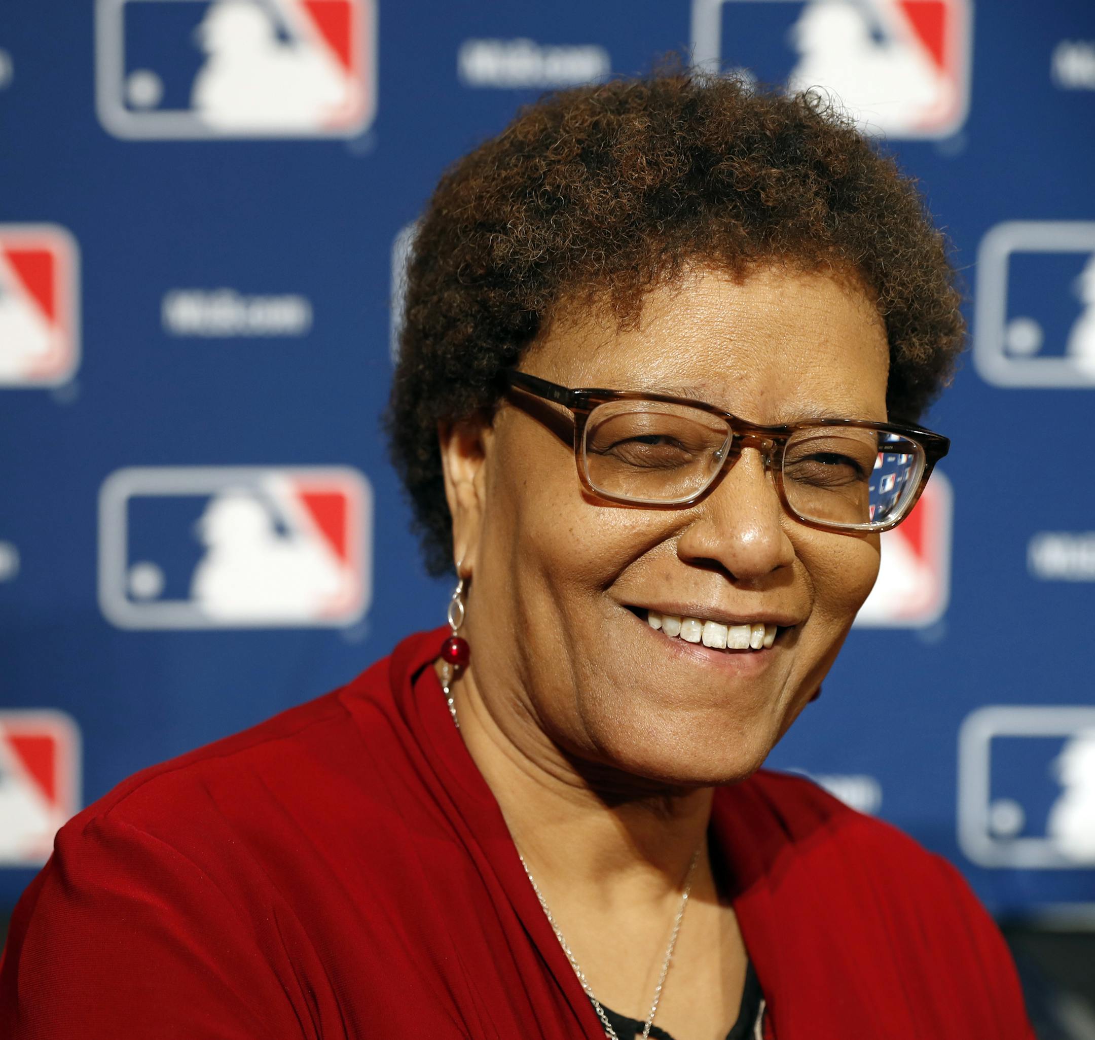 Claire Smith, ESPN's news editor of remote productions, poses during Major League Baseball's winter meetings, Tuesday, Dec. 6, 2016 in Oxon Hill, Md. Smith is the first woman to win the J.G. Taylor Spink Award for meritorious contributions to baseball writing and will be honored during the Hall of Fame's induction weekend next July in Cooperstown, New York. (AP Photo/Alex Brandon) ORG XMIT: MDAB101