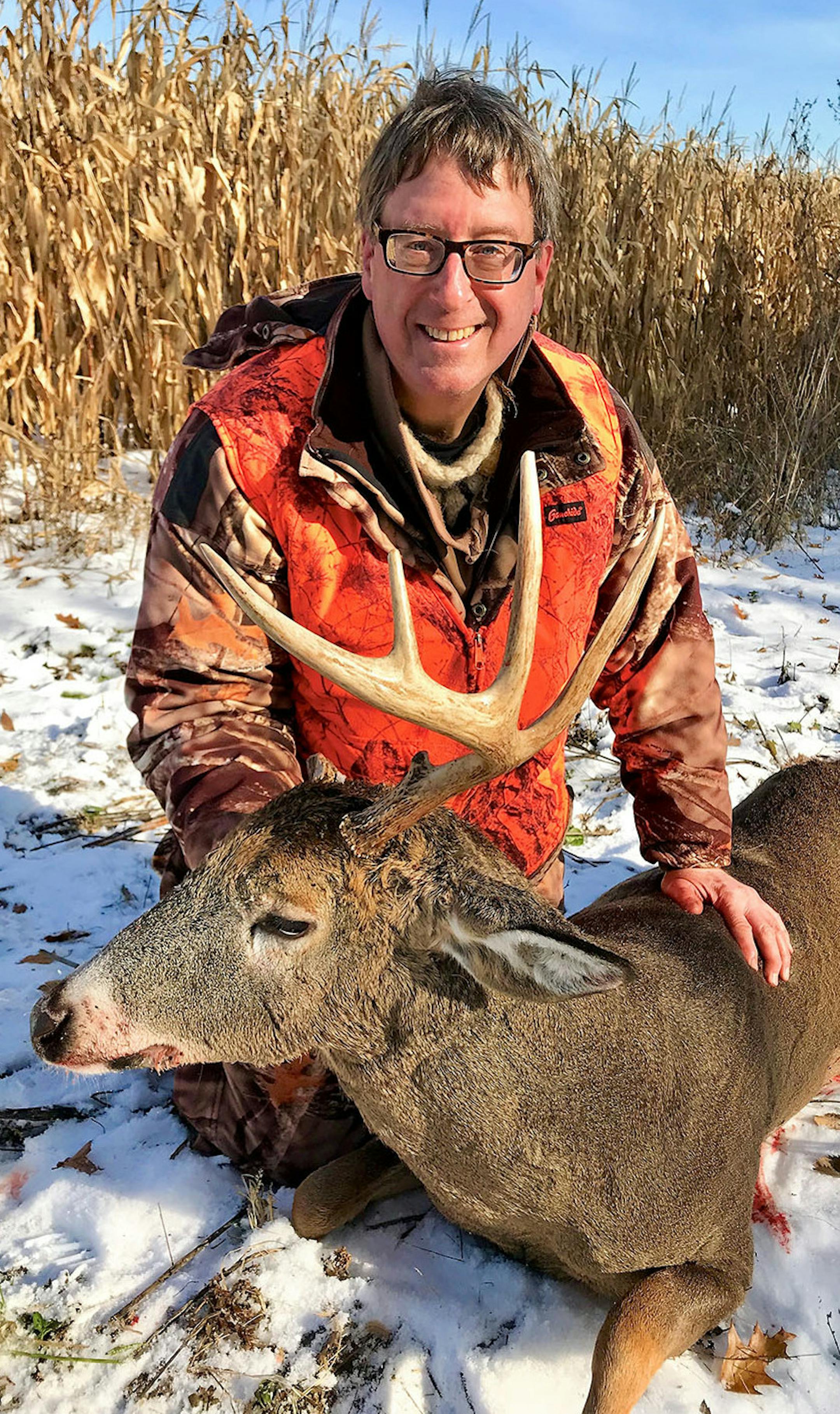 Dave Hrbacek of St. Anthony was in the first hour of hunting during Minnesota’s firearms opener when this buck stepped out of the woods into the edge of a corn field near Red Wing. When the buck approached a downed doe that was shot 10 minutes earlier, Hrbacek fired to fill his second tag. It wasn’t until he recovered the buck that he realized it was missing one antler.