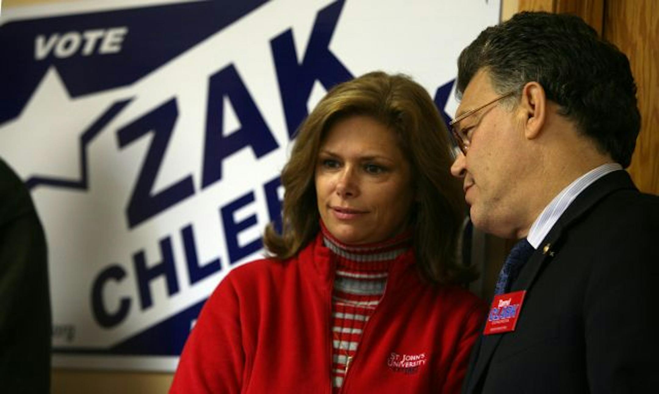 2010: Sen. Al Franken chatted with Tarryl Clark, who faced an uphill fight against Republican Rep. Michele Bachmann.