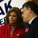 2010: Sen. Al Franken chatted with Tarryl Clark, who faced an uphill fight against Republican Rep. Michele Bachmann.