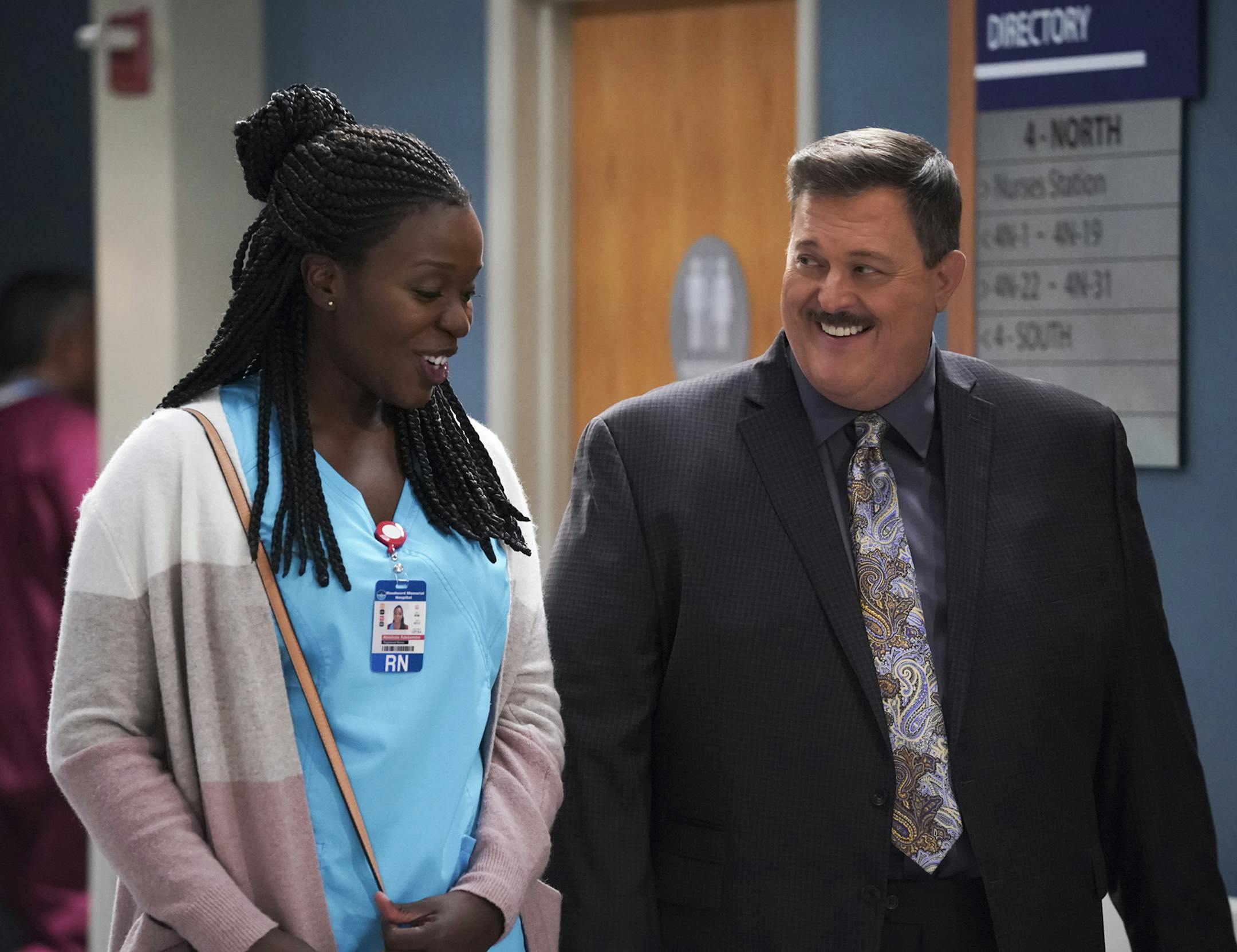 "Nigerians Don\'t Do Useless Things" - While Bob waits for Abishola to make the next move, her Auntie Olu and Uncle Tunde make it hard for her by stalking him, on BOB HEARTS ABISHOLA, Monday, Sept. 30 (8:30-9:00 PM, ET/PT) on the CBS Television Network. Pictured (L-R): Folake Olowofoyeku as Abishola and Billy Gardell as Bob. Photo: Michael Yarish/CBS ©2019 CBS Broadcasting, Inc. All Rights Reserved