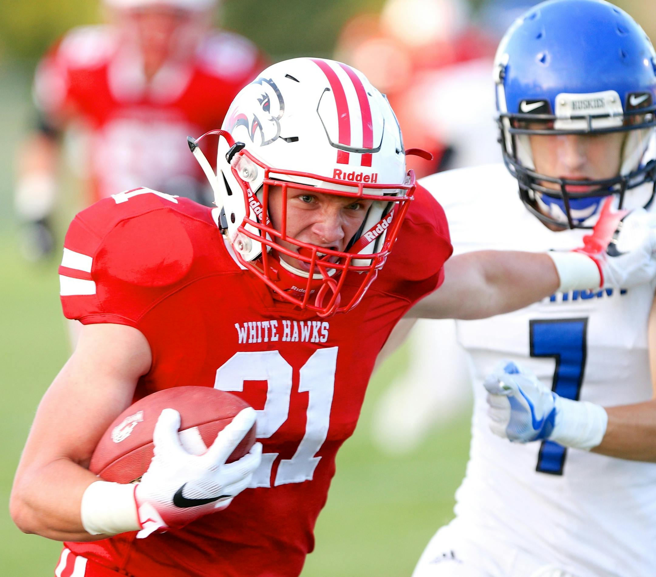 Mound Westonka junior running back Conner Clark (#21) runs for a first down as the White Hawks beat St. Anthony Village 37-21 at Mound Westonka. Photos By Brian W Nelson