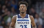 Timberwolves guard Jimmy Butler ran back to defend after missing a shot during the second quarter as the Minnesota Timberwolves took on the Milwaukee 