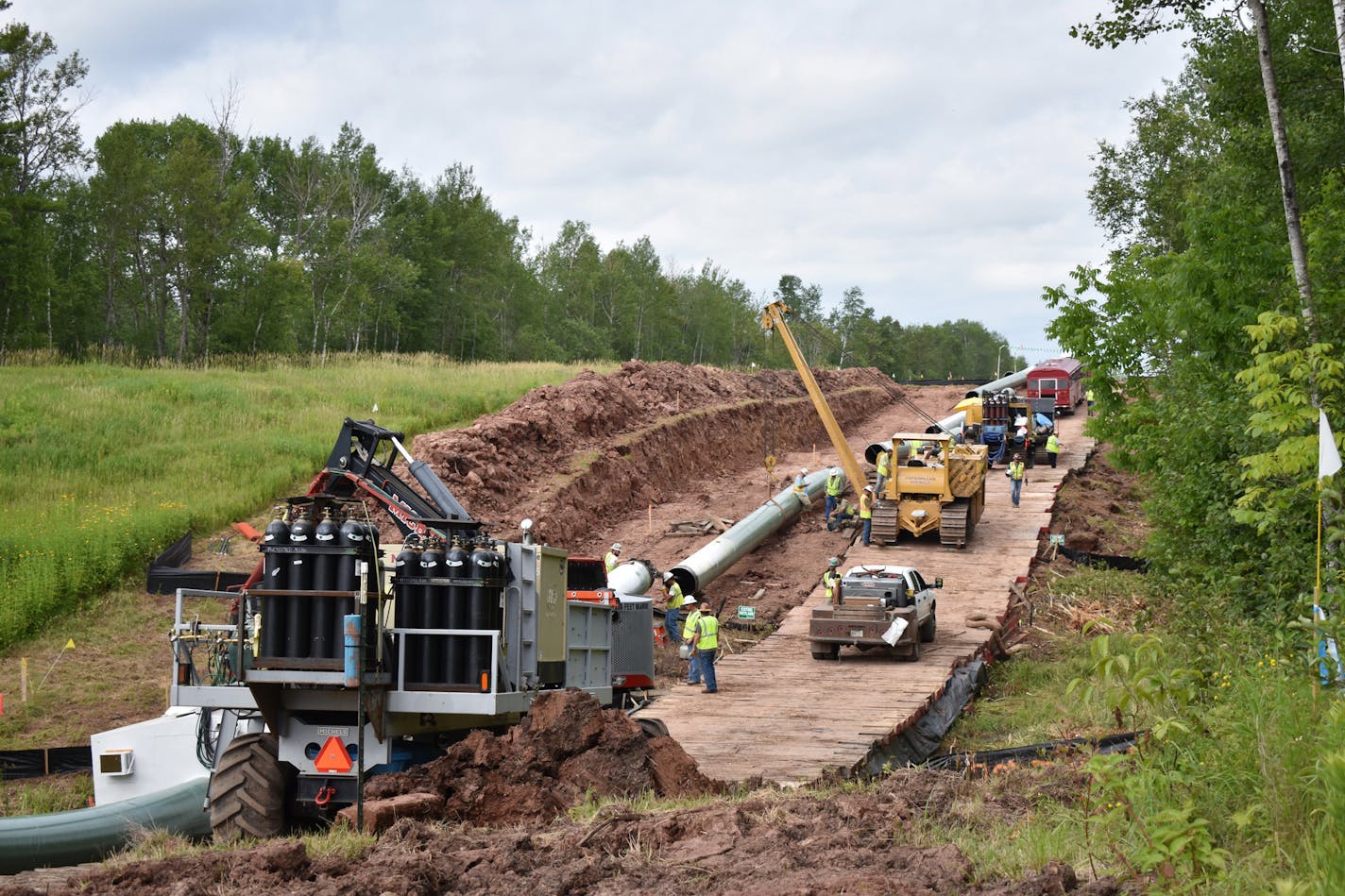 Shown is work on the Wisconsin portion of the Line 3 replacement. Work on the Minnesota portion began on Tuesday. (Elizabeth McMahon/Wisconsin Public Radio via AP)