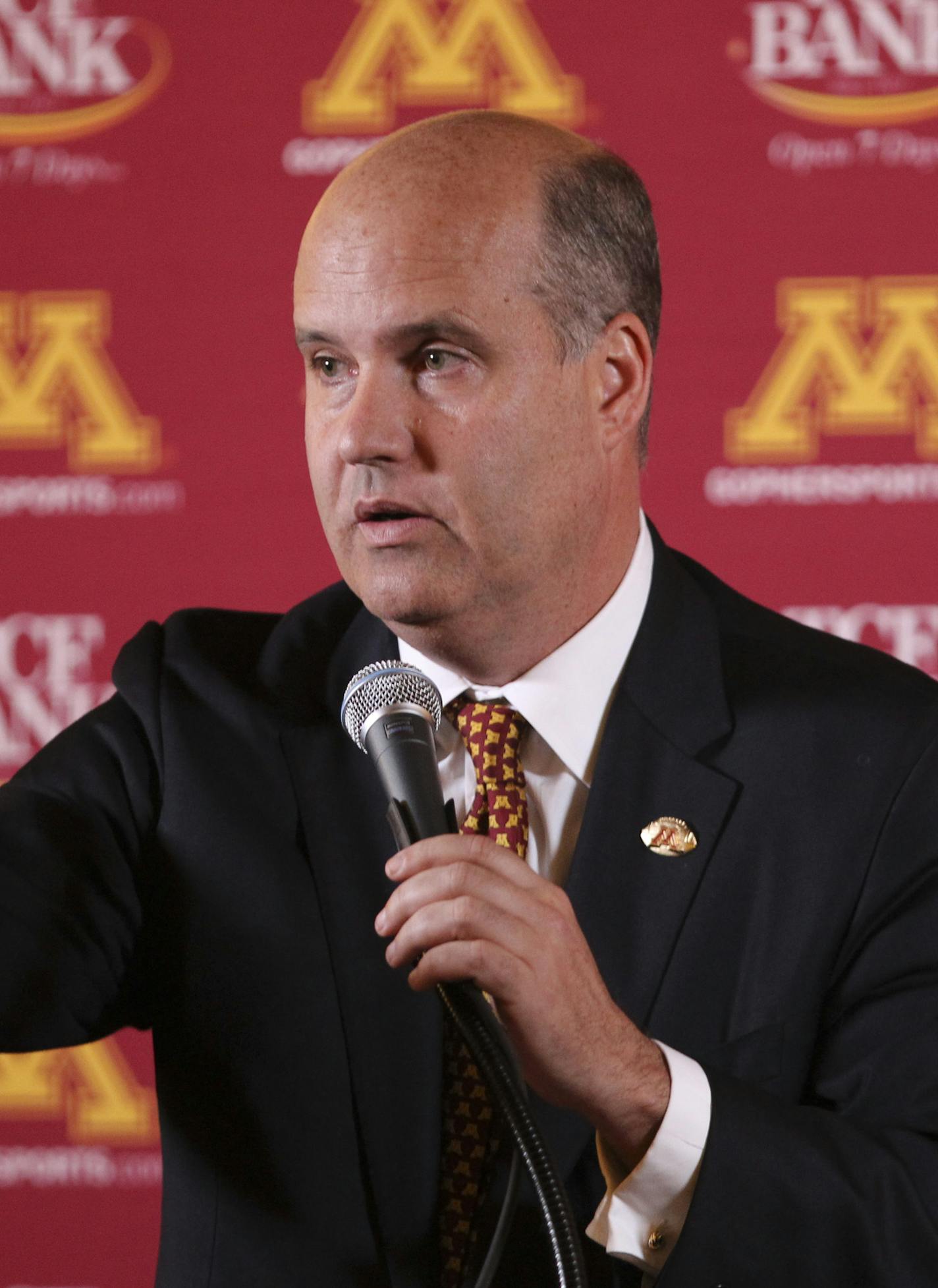 Norwood Teague was introduced as the next director of athletics at the University of Minnesota at a news conference in the football locker room Monday afternoon in TCF Stadium in Minneapolis, Minn. Teague previously held the same postition at Virginia Commonwealth University. Norwood Teague spoke to reporters at a news conference Monday afternoon in the Gopher football locker room. ] JEFF WHEELER &#xef; jeff.wheeler@startribune.com ORG XMIT: MIN2013010117320215