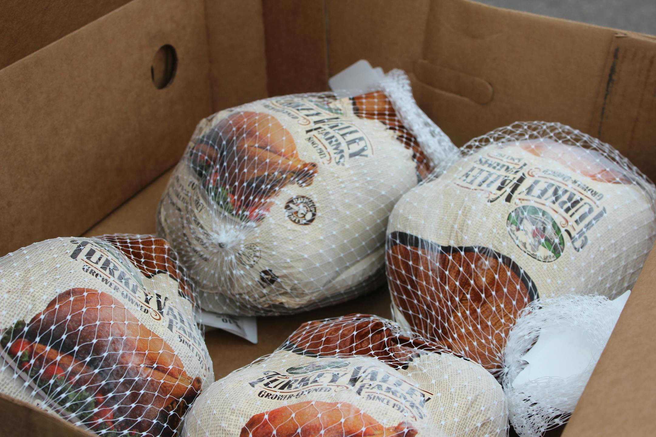 Minneapolis volunteers prepare to donate more than 200 turkeys and thanksgiving meals to families in need.