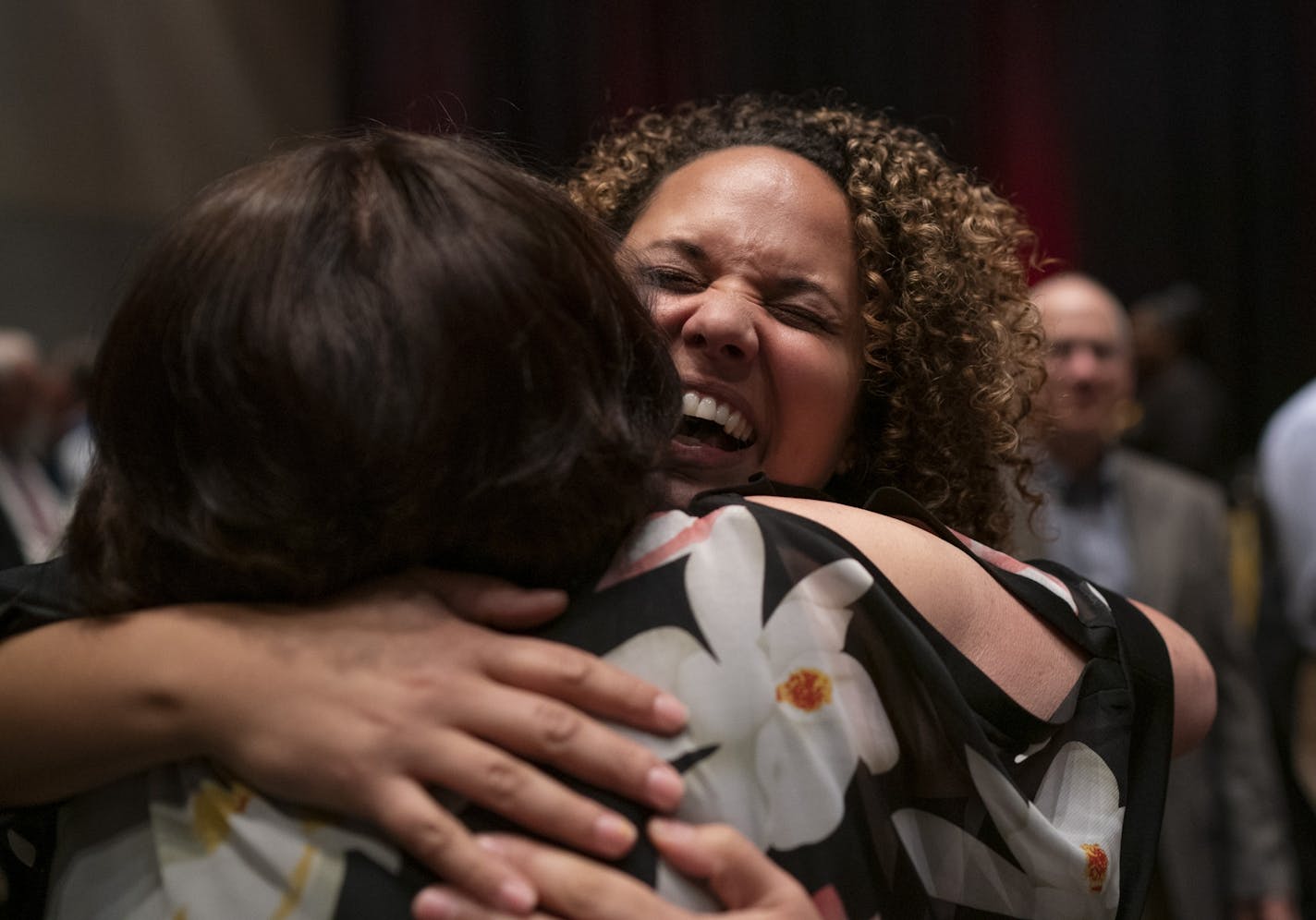 Jessica Davis, the 2019 Minnesota Teacher of the Year, hugged her mom, Elaine Frie, who spent 38 years as a teacher in Albany area schools. Of her mother and her influence on her Davis said, ""She is strong and determined and she will always stand up for what's right."