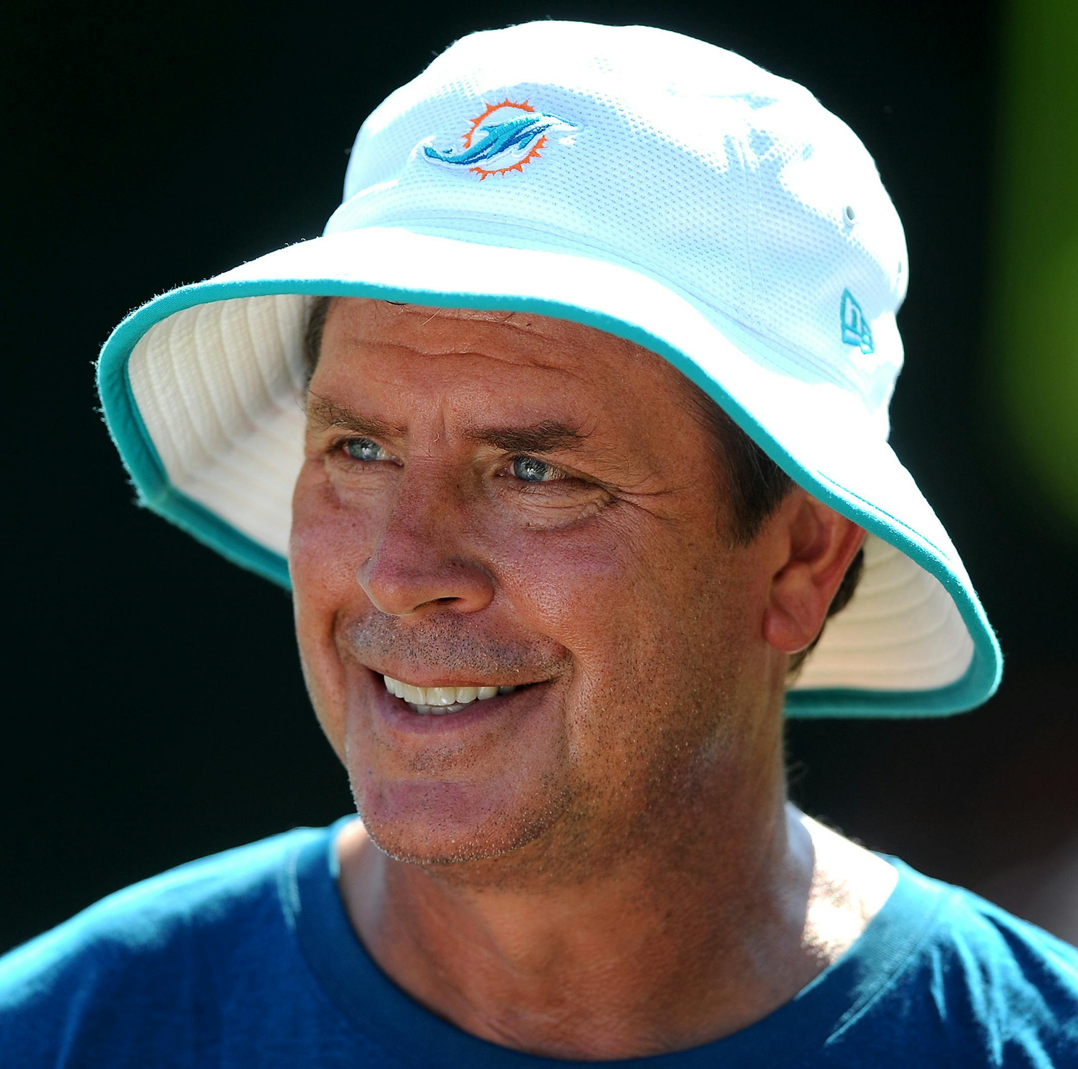Former Miami Dolphins quarterback Dan Marino is shown after a joint practice with the Dolphins and Panthers at Wofford College in Spartanburg, S.C., Thursday, Aug. 20, 2015 (Jeff Siner /The Charlotte Observer via AP) MAGS OUT; TV OUT; MANDATORY CREDIT
