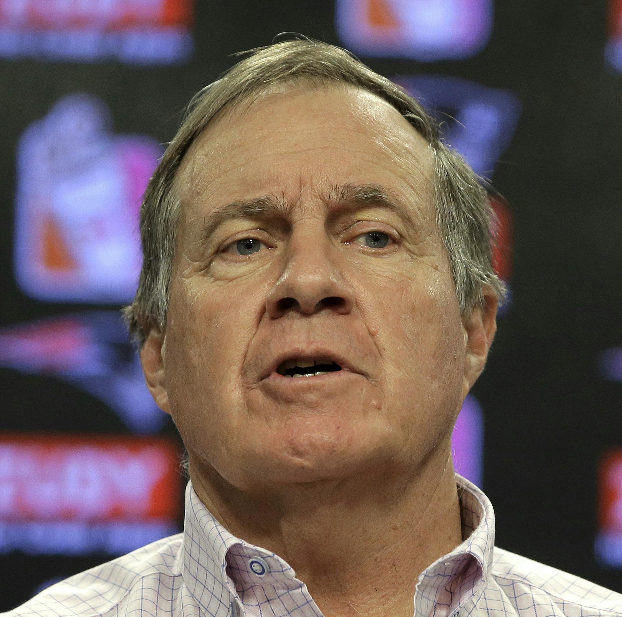 New England Patriots NFL football head coach Bill Belichick takes questions from reporters during a news conference, Wednesday, Jan. 24, 2018, in Foxborough, Mass. The Patriots are to play the Philadelphia Eagles in Super Bowl 52, Sunday, Feb. 4, in Minneapolis. (AP Photo/Steven Senne)