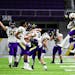 The Chaska Hawks celebrate after stopping St. Thomas Academy Cadets on a fourth down in the fourth quarter.