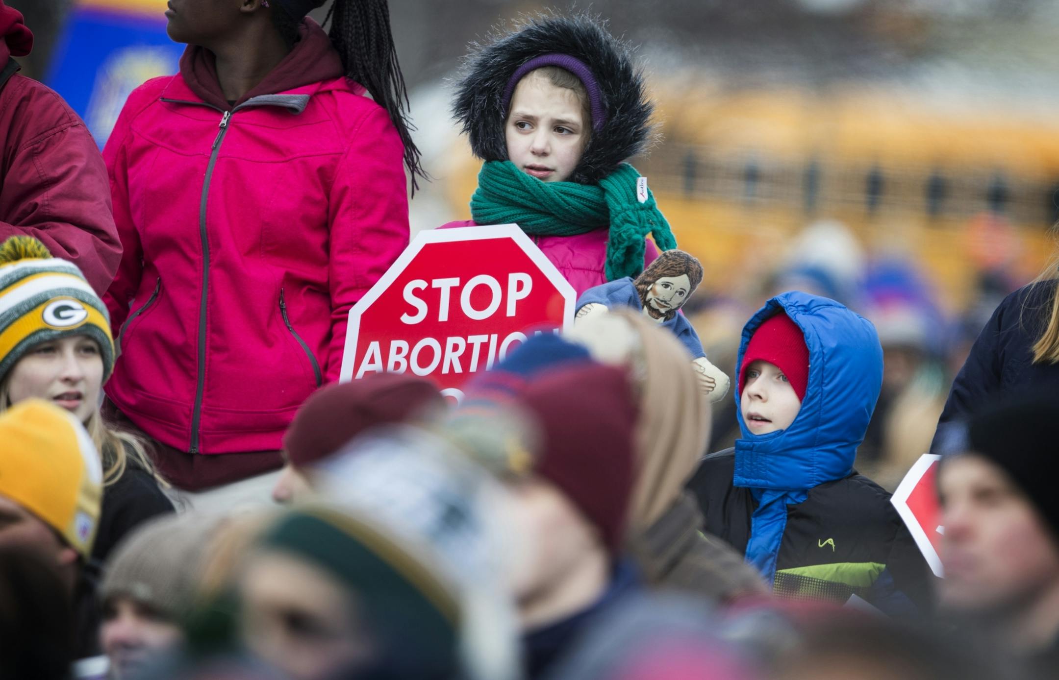 The crowd listens to speakers during the annual Minnesota Citizens Concerned for Life March for Life at the State Capitol Mall in St. Paul on Friday, January 22, 2016.