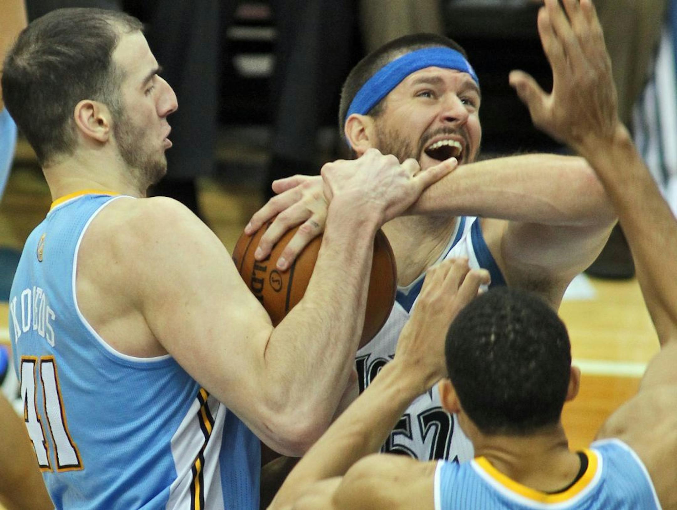 Brad Miller was fouled by a host of Denver players.