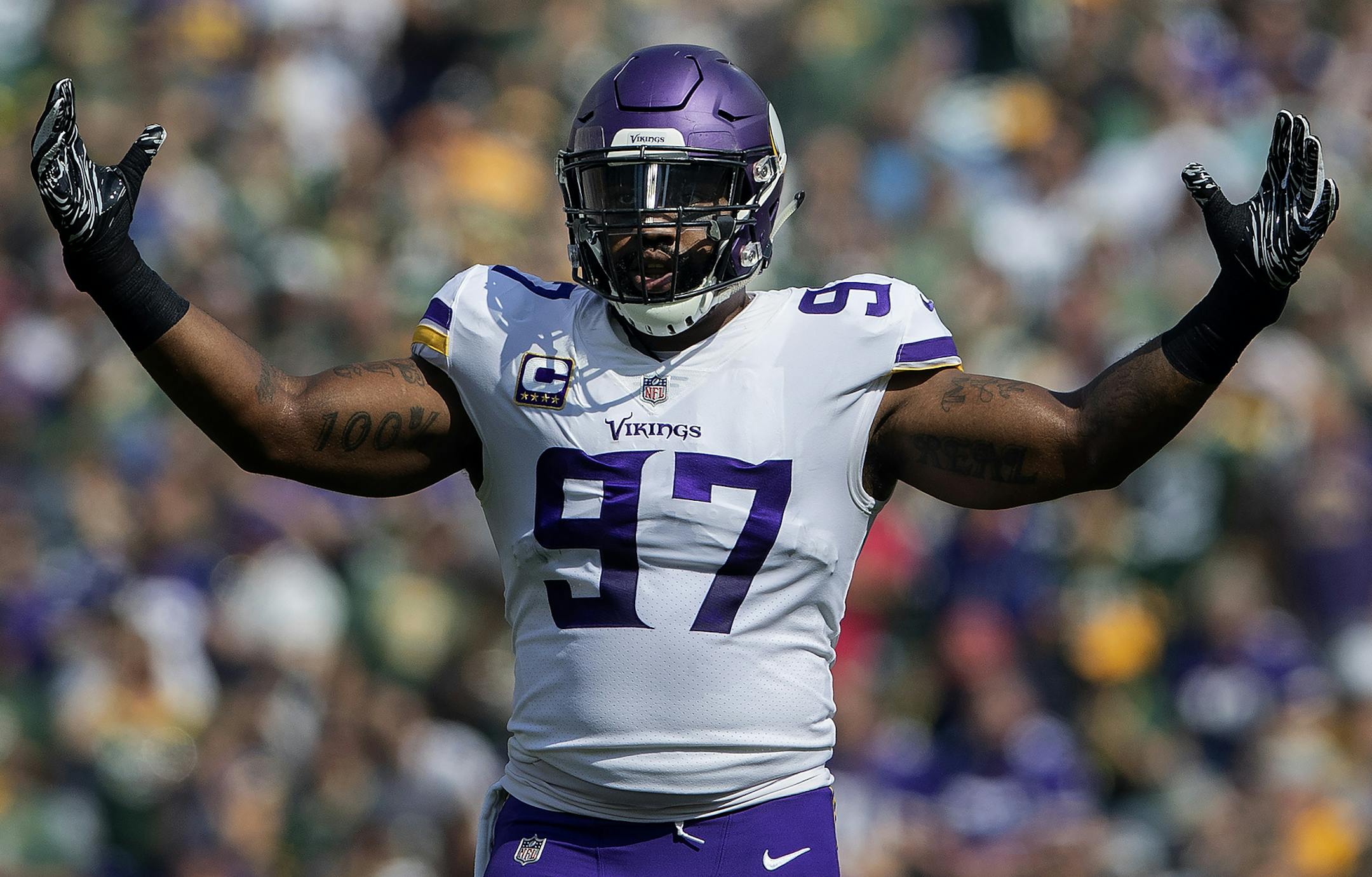 Minnesota Vikings Everson Griffen. ] CARLOS GONZALEZ &#xef; cgonzalez@startribune.com &#xf1; September 16, 2018, Green Bay, WI, Lambeau Field, NFL, Minnesota Vikings vs. Green bay Packers