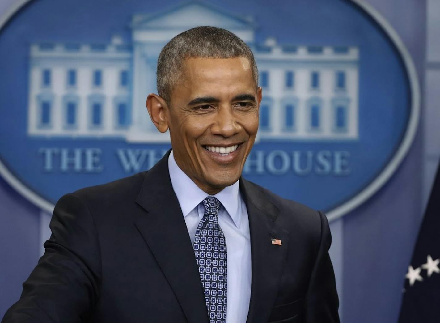 President Barack Obama during his final presidential news conference in the briefing room of the White House in Washington. The first volume of former President Barack Obama's memoir came out Nov. 17.