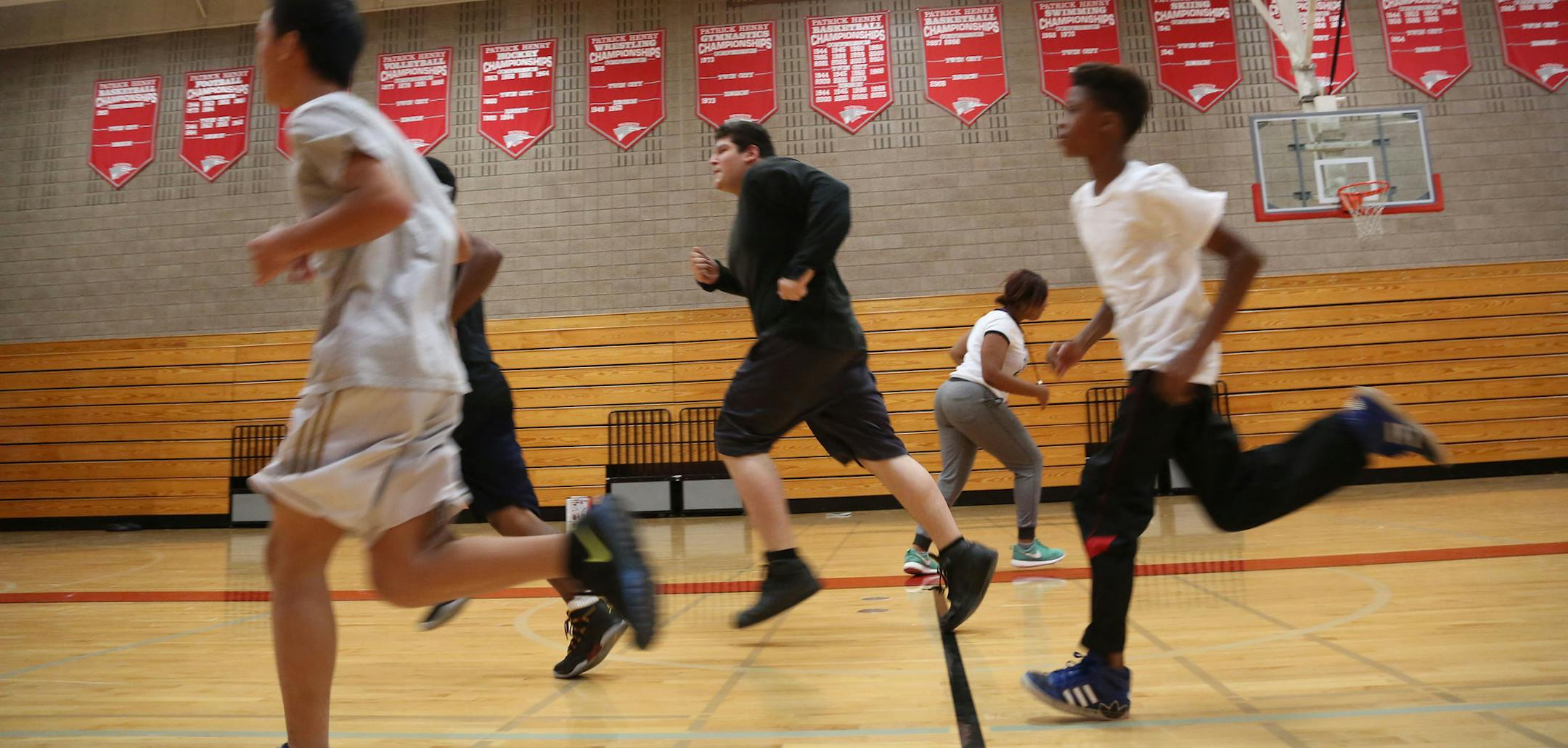 The class jogged back and forth during class warmups.