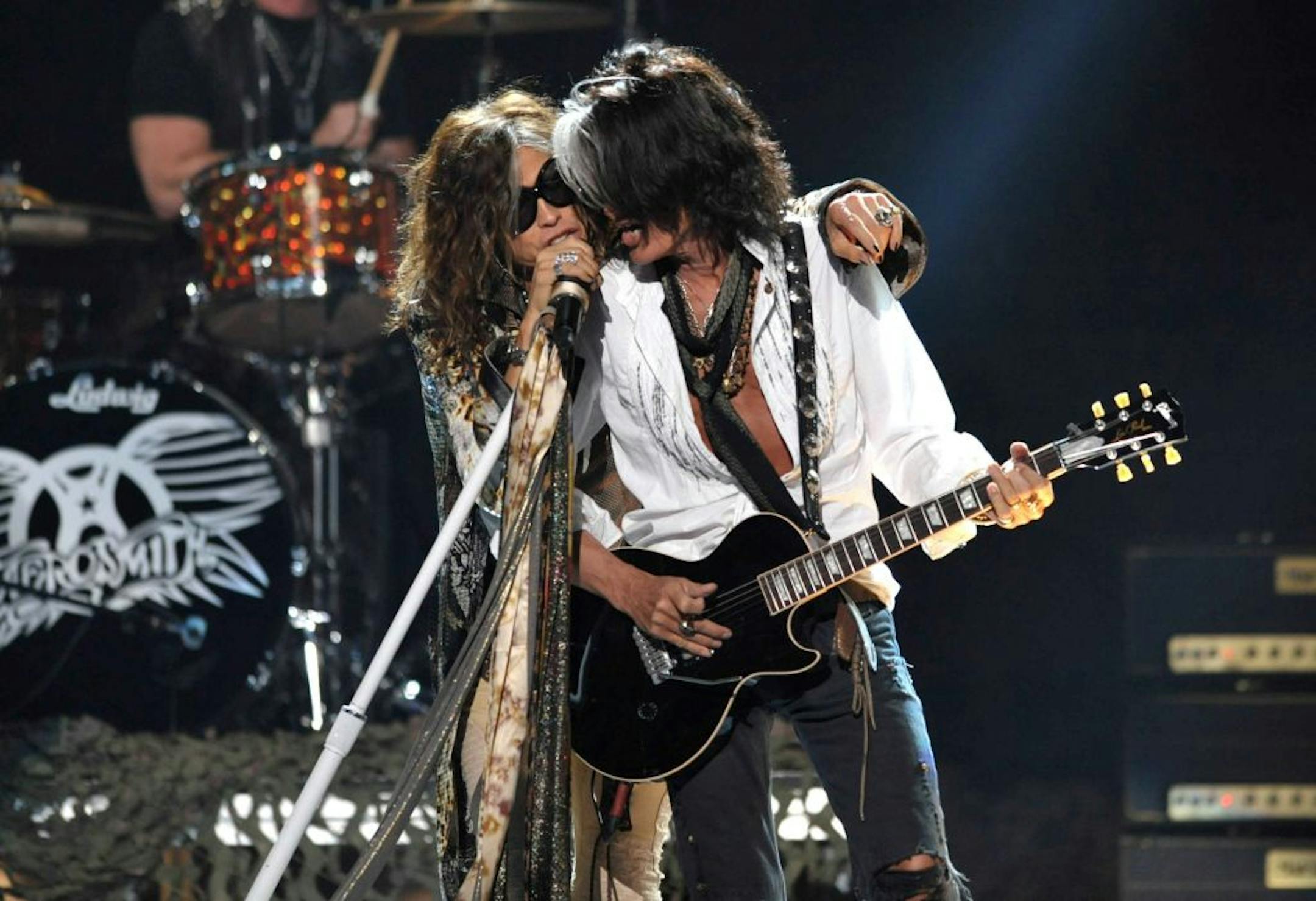 Steven Tyler, left, and Joe Perry, of musical group Aerosmith, perform onstage at the "American Idol" finale on Wednesday, May 23, 2012 in Los Angeles.