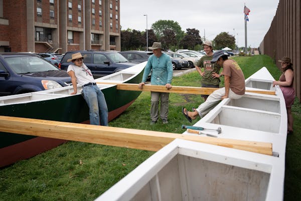 Members of the River Semester program worked on the boats that will carry them down the Mississippi River.