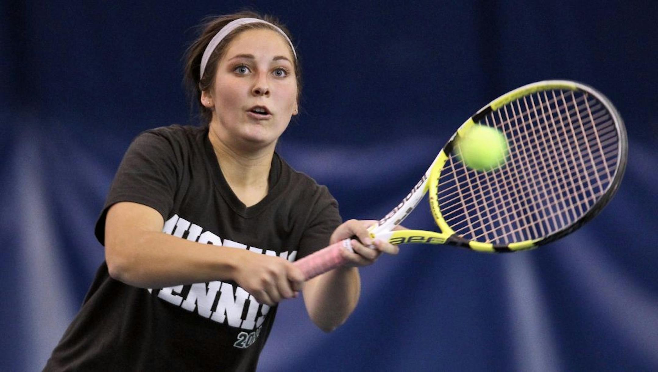 Mounds View's Emma Bartels returned a shot in the sectional match against Centennial recently. Photo by Marlin Levison • mlevison@startribune.com third seeded singles match. (MARLIN LEVISON/STARTRIBUNE(mlevison@startribune.com