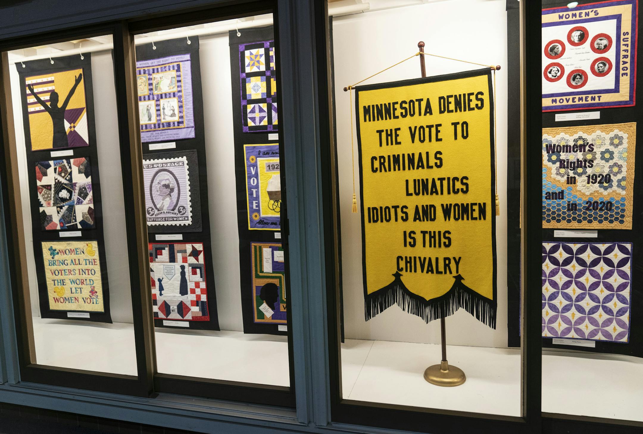 The "Women's Right to Vote: Revolution and Evolution" exhibit at the Lawshe Memorial Museum in South St. Paul features 36 quilts designed by women from 16 states across the country.