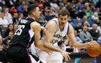 The Serbian basketball federation reportedly has said Timberwolves forward Nemanja Bjelica, right, will miss the Rio Olympics because of a right foot 