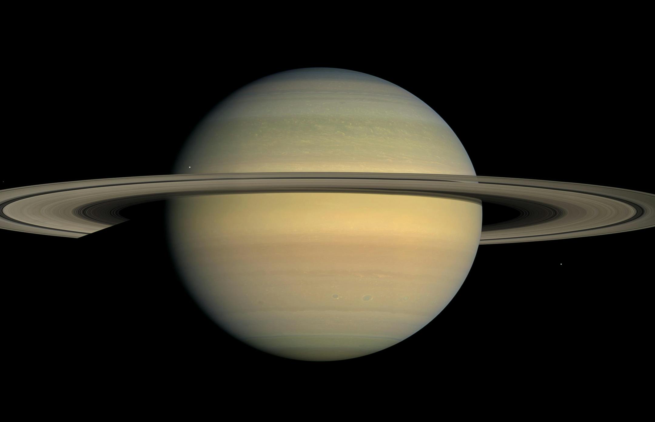 This July 23, 2008 image made available by NASA shows the planet Saturn, as seen from the Cassini spacecraft. After a 20-year voyage, Cassini is poised to dive into Saturn on Friday, Sept. 15, 2016. (NASA/JPL/Space Science Institute via AP)