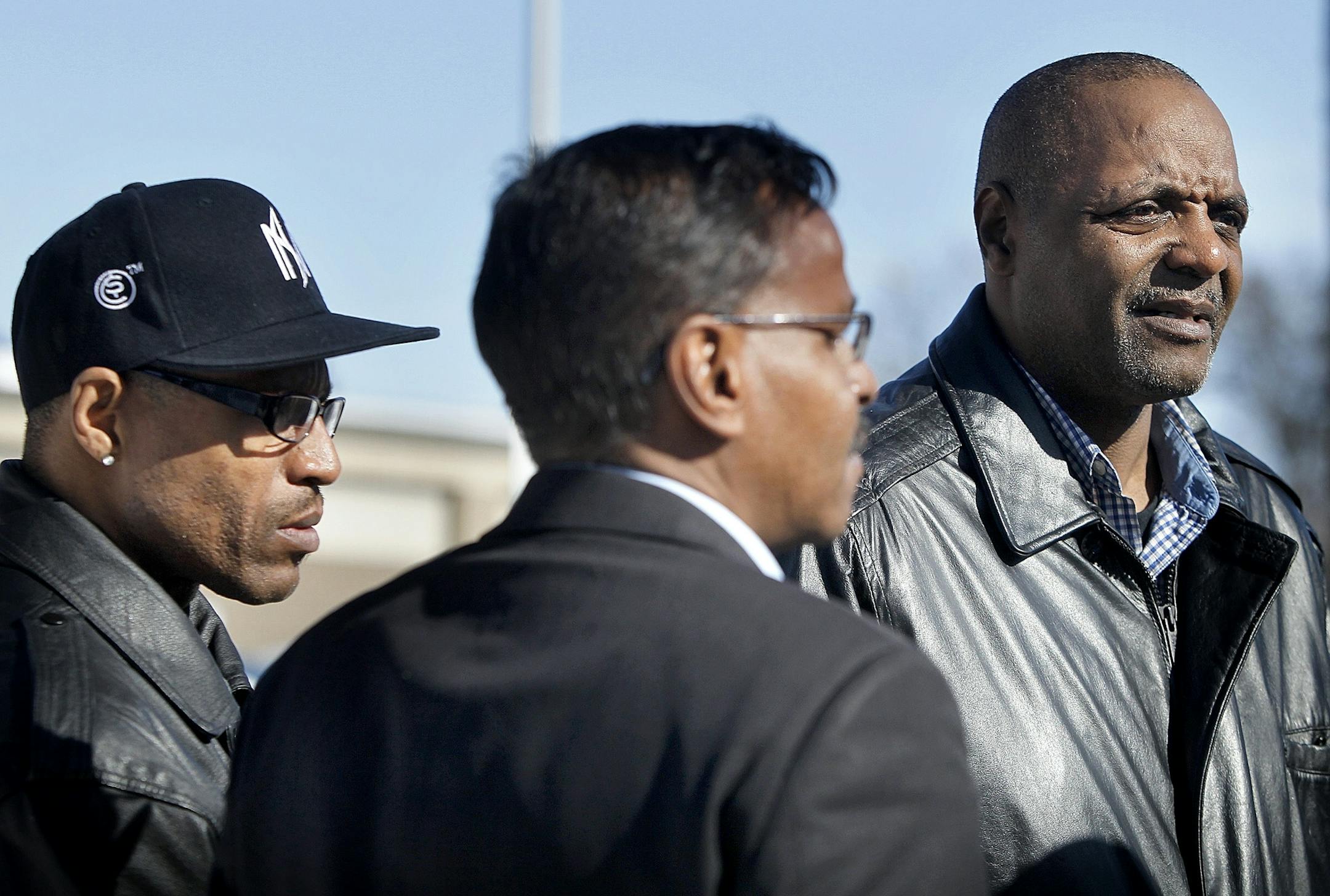 Community activists from left, Abdirizak Bihi, Jerome C. Copeland, and Al Flowers, talked to the media regarding a meeting they were having with South High School principal about race issues Friday, February 15, 2013 in Minneapolis, MN.(ELIZABETH FLORES/STAR TRIBUNE) ELIZABETH FLORES � eflores@startribune.com