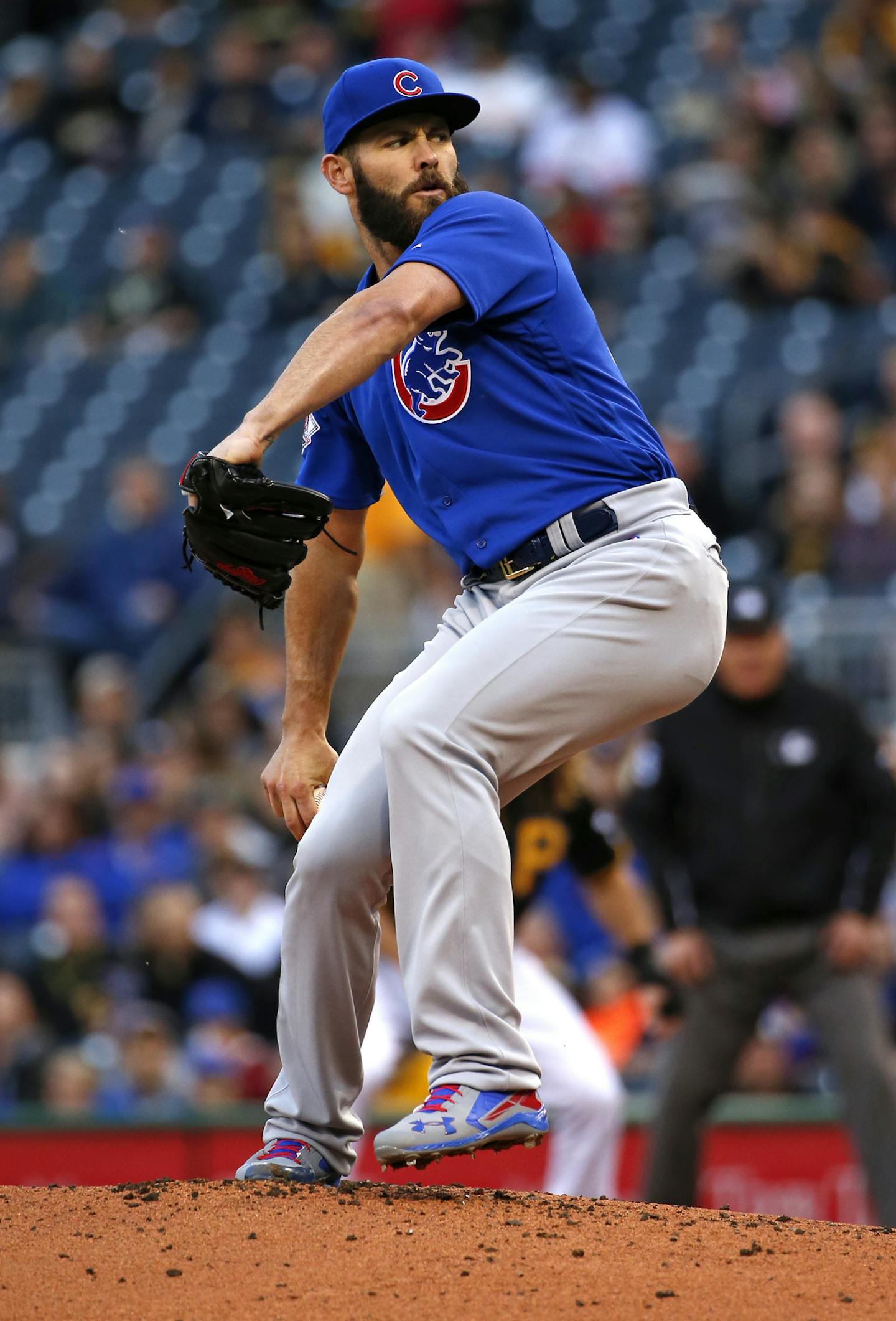 Chicago Cubs starting pitcher Jake Arrieta delivers during the first inning of a baseball game against the Pittsburgh Pirates in Pittsburgh, Tuesday, May 3, 2016. (AP Photo/Gene J. Puskar) ORG XMIT: PAGP