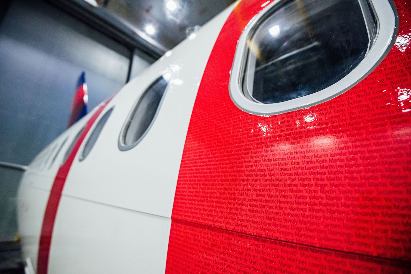 Delta inscribed employee names within the giant "Thank You" letters of a plane that was repainted as a tribute to its workers.