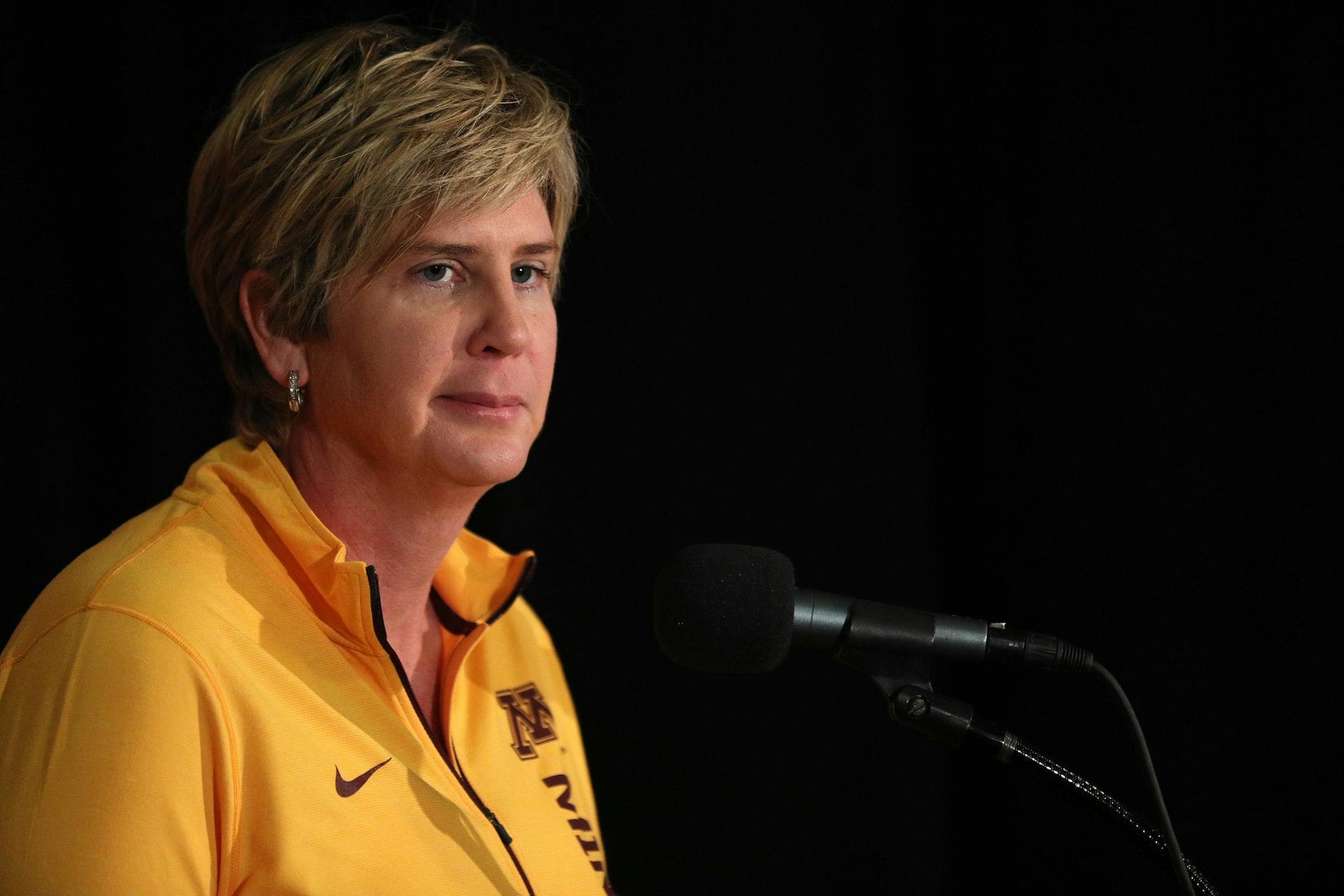 Women's coach Marlene Stollings took a question during her press conference. ] ANTHONY SOUFFLE &#xef; anthony.souffle@startribune.com The University of Minnesota's Gophers men's and women's basketball teams held a media day Saturday, Oct. 28, 2017 at the Williams Arena Club Room in Minneapolis.