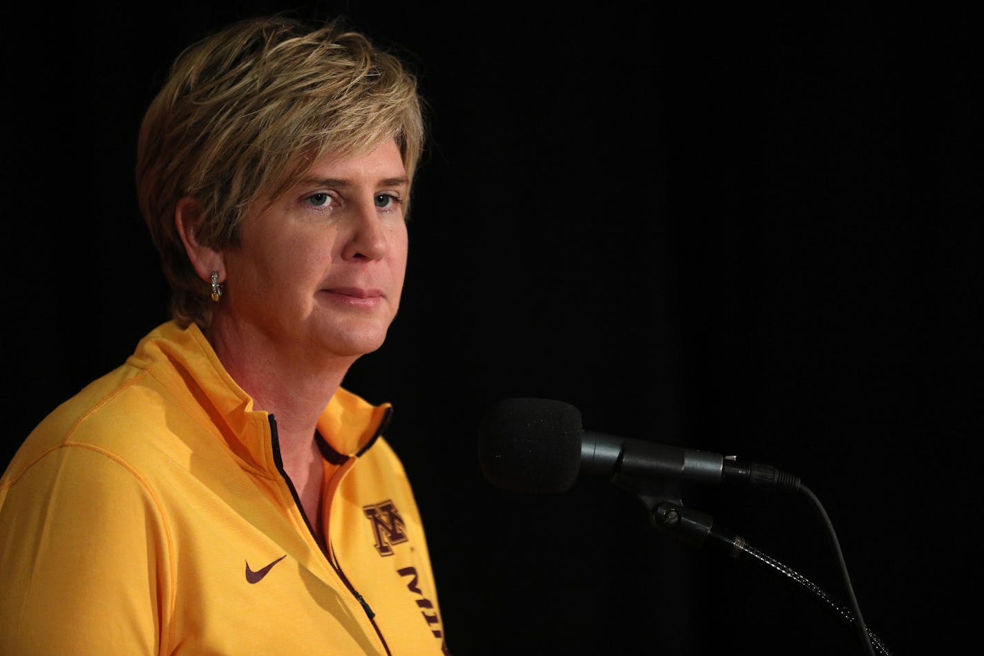 Women's coach Marlene Stollings took a question during her press conference. ] ANTHONY SOUFFLE &#xef; anthony.souffle@startribune.com The University of Minnesota's Gophers men's and women's basketball teams held a media day Saturday, Oct. 28, 2017 at the Williams Arena Club Room in Minneapolis.