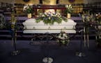 Barway Collins' casket is seen before the start of his funeral Saturday.