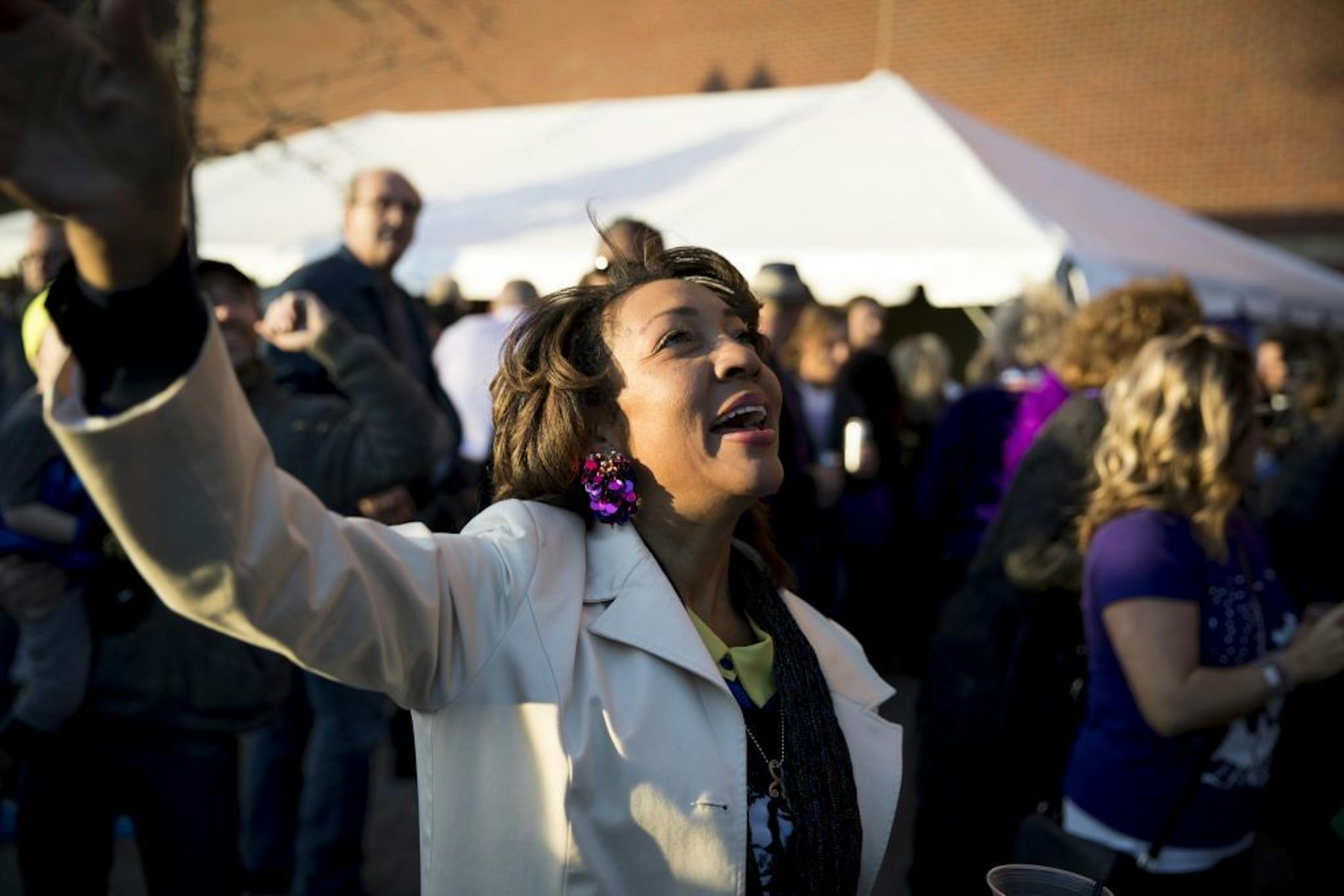 Evelyn Hall flew in from Dallas for the concert and was pictured during a public dance party before the Prince Tribute Concert at the Xcel Energy Center on Thursday, October 13, 2016, in Bloomington, Minn.