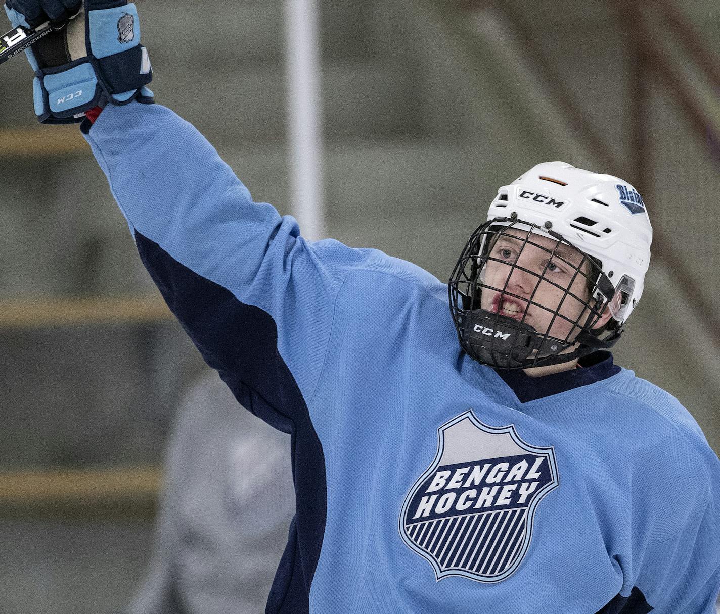 Bryce Brodzinski of Blaine during practice. ] CARLOS GONZALEZ &#x2022; cgonzalez@startribune.com &#x2013; Blaine, MN &#x2013; March 3, 2019, Blaine, High School / Prep Hockey, Bryce Brodzinski