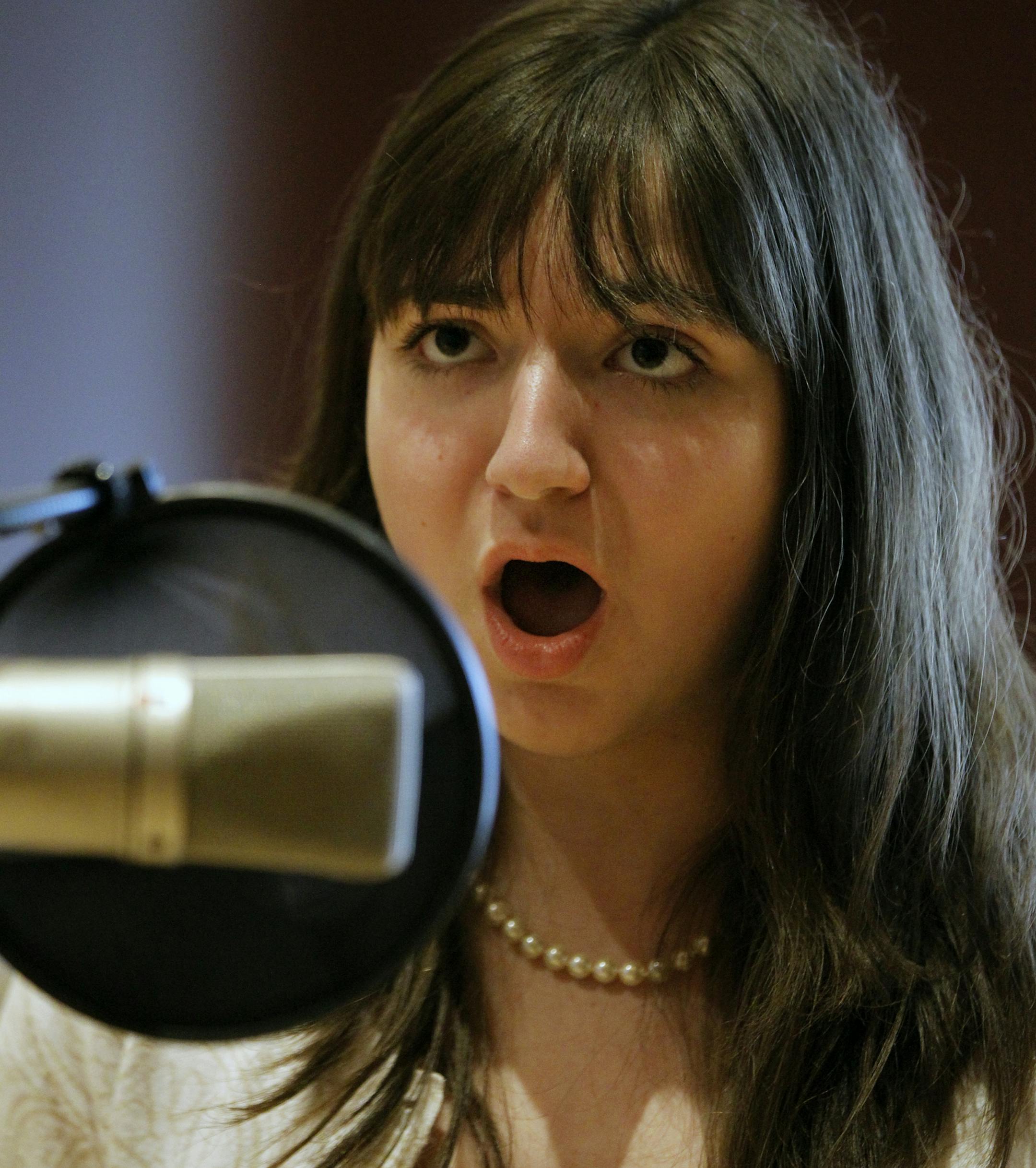 At Studio M at MPR, vocalist Briana Moynihan rehearsed before her recording .] rtsong-taatarii@startribune.com, Briana Moynihan(cq)