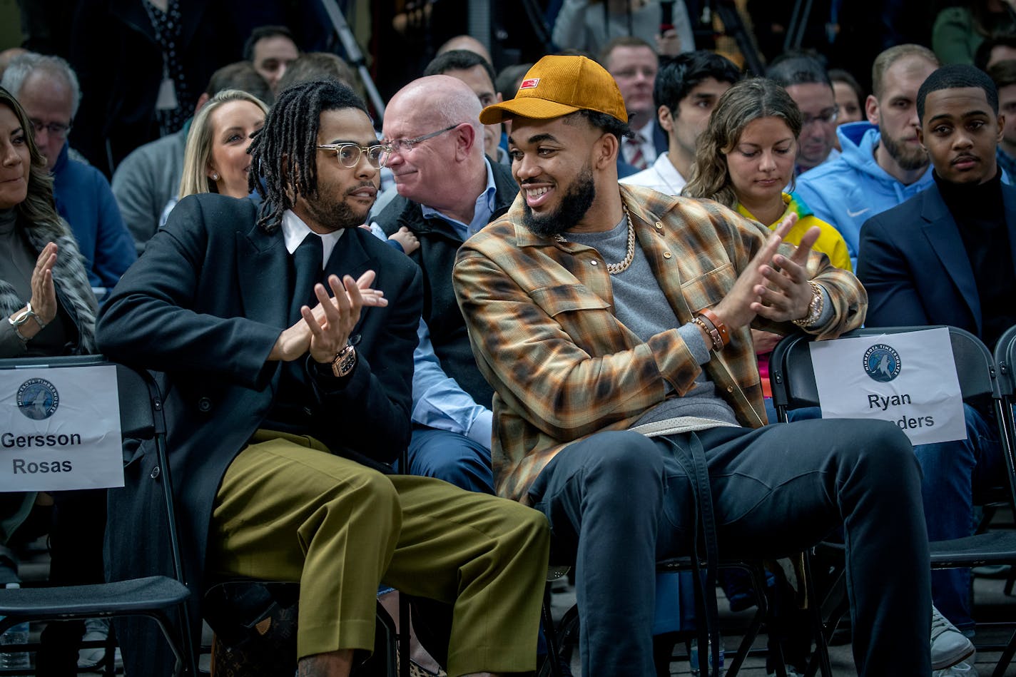 D'Angelo Russell, left, and Karl-Anthony Towns have played together in just five games since Russell was traded to Minnesota last season.