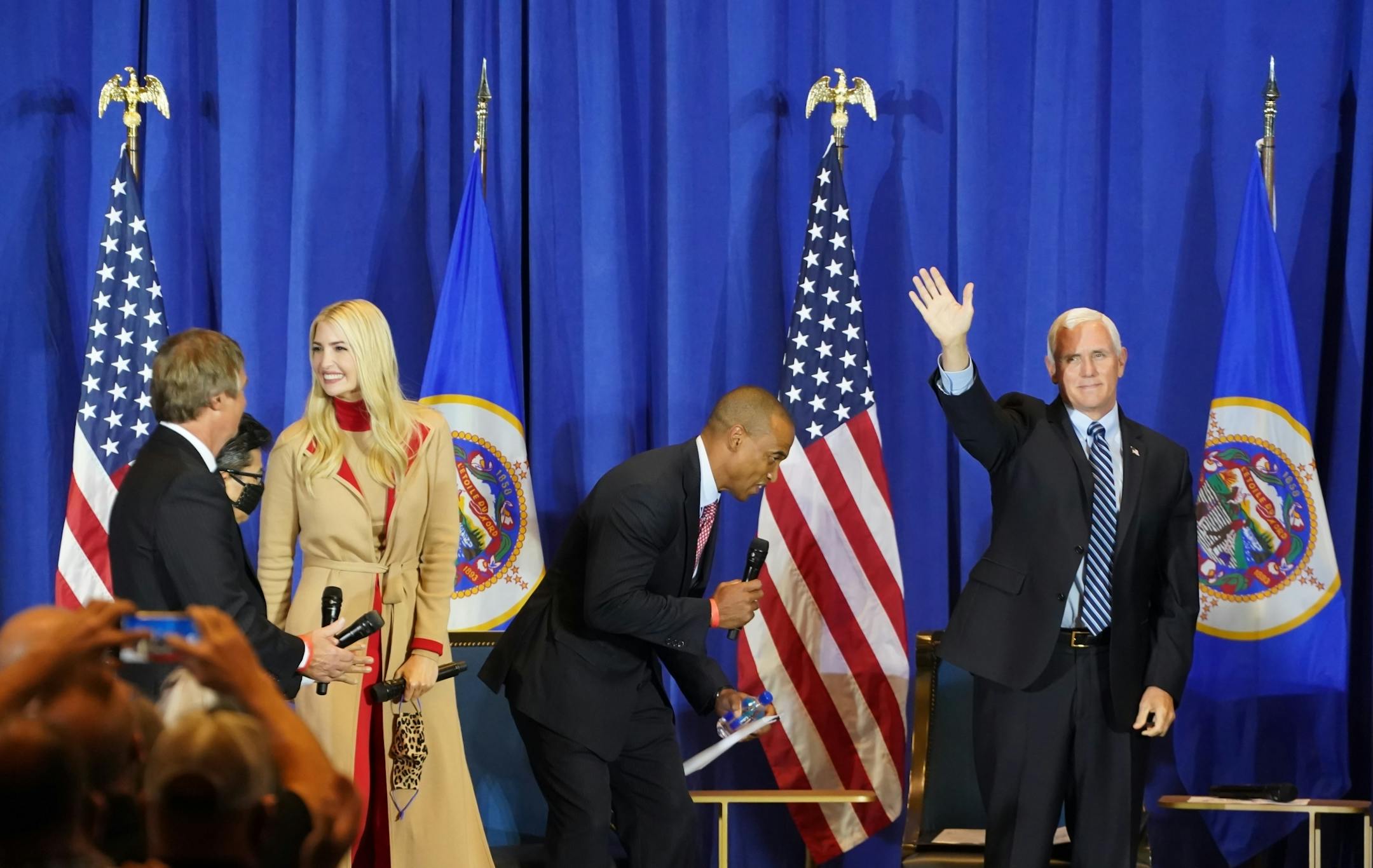 Ivanka Trump and Vice President Mike Pence arrived for the listening session. Vice President Mike Pence and Ivanka Trump are holding a 'Cops for Trump' listening session in Minneapolis, meeting with community members whose businesses and lives have been negatively impacted by crime and rioting.