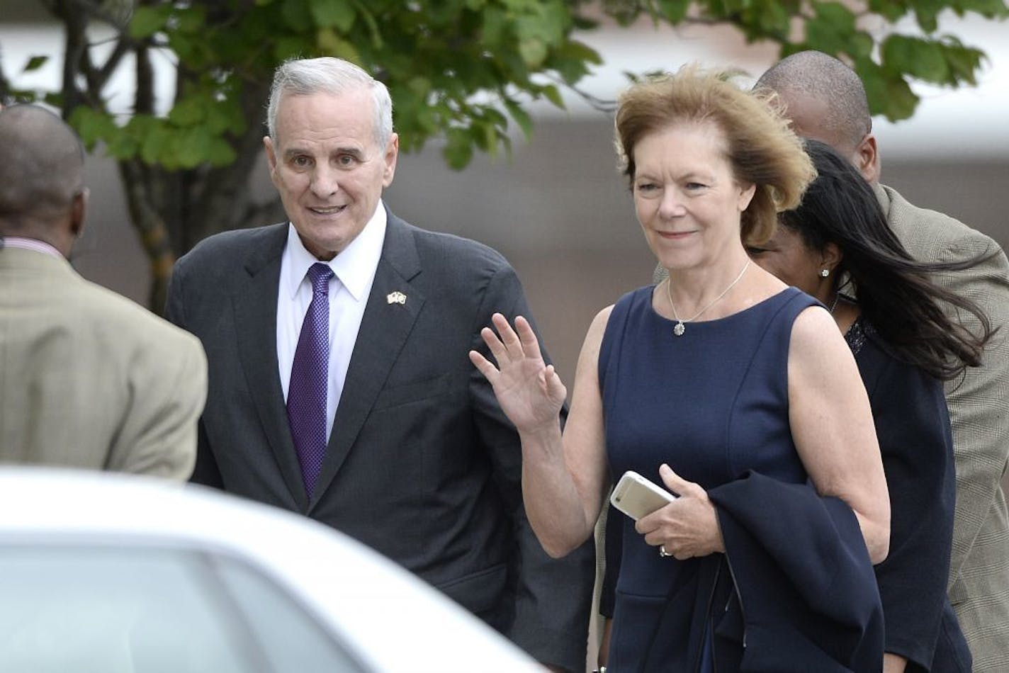 Minnesota Governor Mark Dayton and Lt. Governor Tina Smith arrived at the funeral of Philando Castile Thursday at the St. Paul Cathedral.