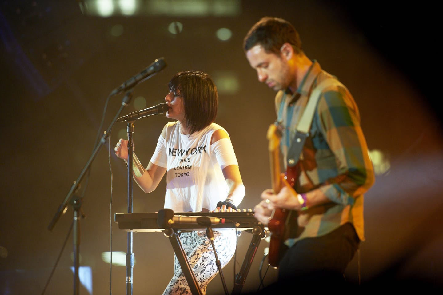 Phantogram performs for the "Guitar Center Sessions" filming on the Starr Building Rooftop at the South By Southwest music festival on March 15, 2014 in Austin, Texas.