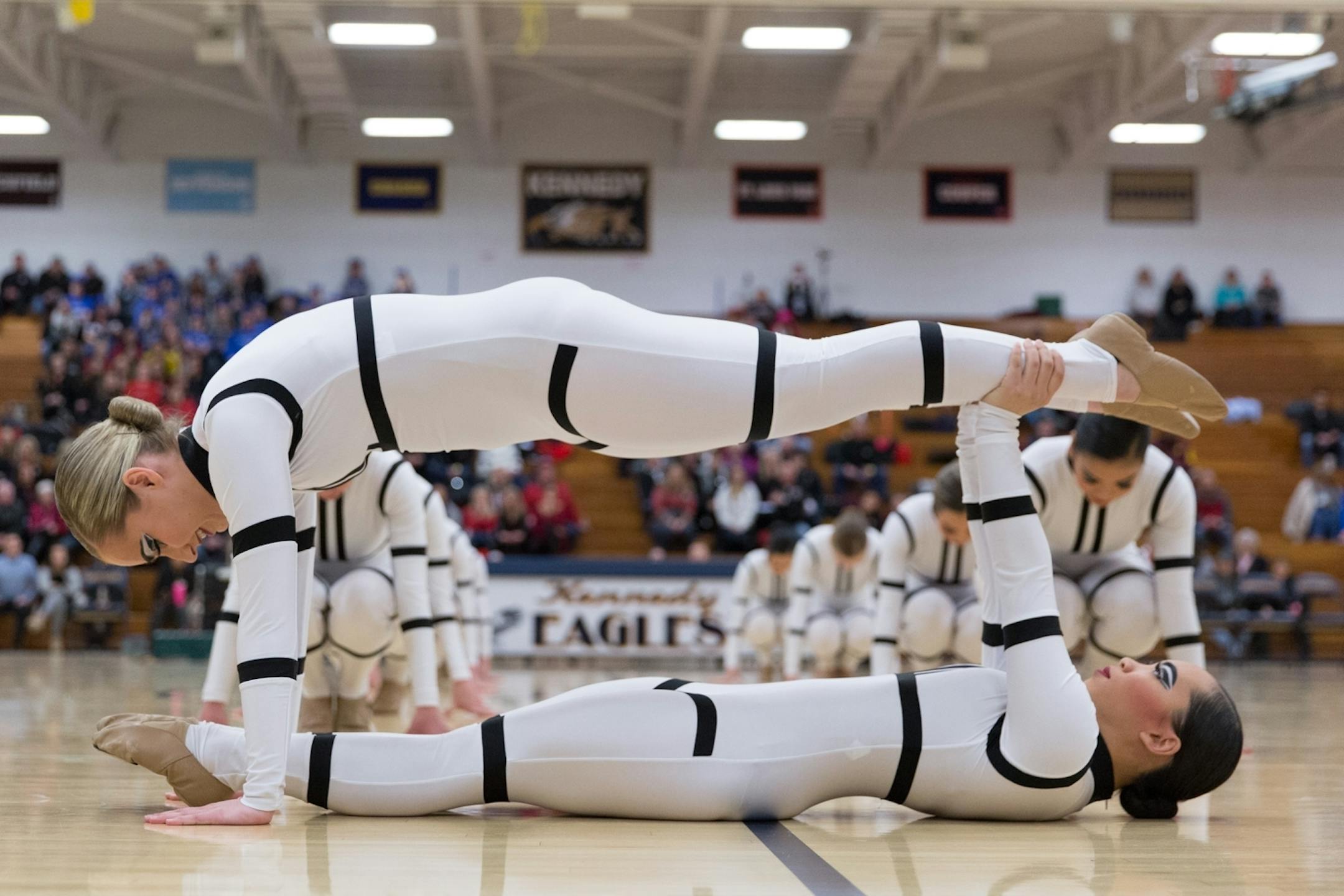 Burnsville High School Winter Dance team dressed as Stormtroopers from Star Wars during its performance in the section meet.