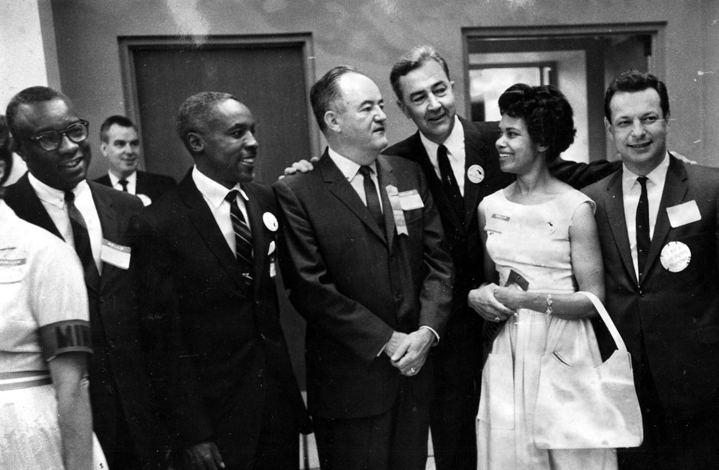 CORRECTION PUBLISHED Friday March 14, 2003, says: A photograph on Page B6 Thursday (Star Tribune, March 13, 2003) of Minnesota Sens. Hubert Humphrey and Eugene McCarthy meeting Minnesotans who went to the March on Washington in 1963 incorrectly identified Marjorie Turner as Josie Johnson. Five people in the picture were unidentified. From left, Curtis Chivers, Dale McIver, Matthew Little, Humphrey and McCarthy, Turner, U.S. Rep. Don Fraser (D-Minn.), Minneapolis mayor Arthur Naftalin, and an uni