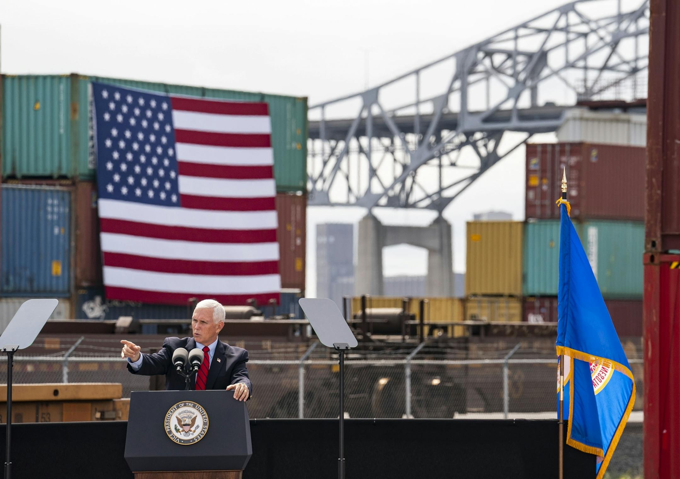 Vice President Mike Pence addressed a crowd of several hundred Republican supporters in Duluth outside Lake Superior Warehousing on Friday.