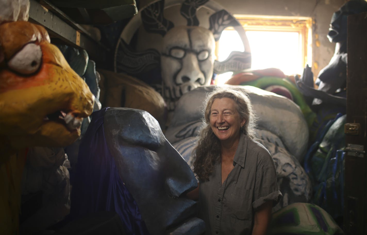 Sandy Spieler in the attic where In the Heart of the Beast stores their archive of puppets Wednesday afternoon. ] JEFF WHEELER &#x201a;&#xc4;&#xa2; jeff.wheeler@startribune.com Puppet-maker and visual artist Sandy Spieler, longtime head of In the Heart of the Beast Puppet and Mask Theatre, has been awarded the McKnight Distinguished Artist Award, which comes with a $50,000 gift. She was photographed in the company's attic warehouse Wednesday afternoon, June 18, 2014.